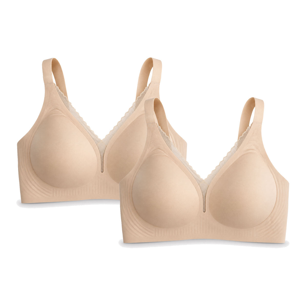 PACK 2 Leticia Sujetador sin aros para mujer, copas moldeadas, escote con encaje, tirantes anchos ajustables y cierre trasero multiposición