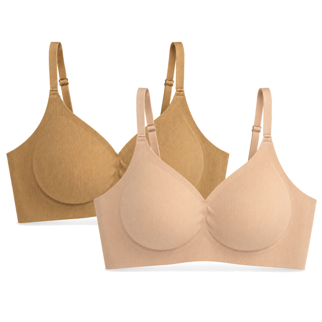 PACK 2 Leticia Sujetador sin aros para mujer, tejido canalé suave, copas moldeadas, tirantes ajustables y soporte cómodo para uso diario