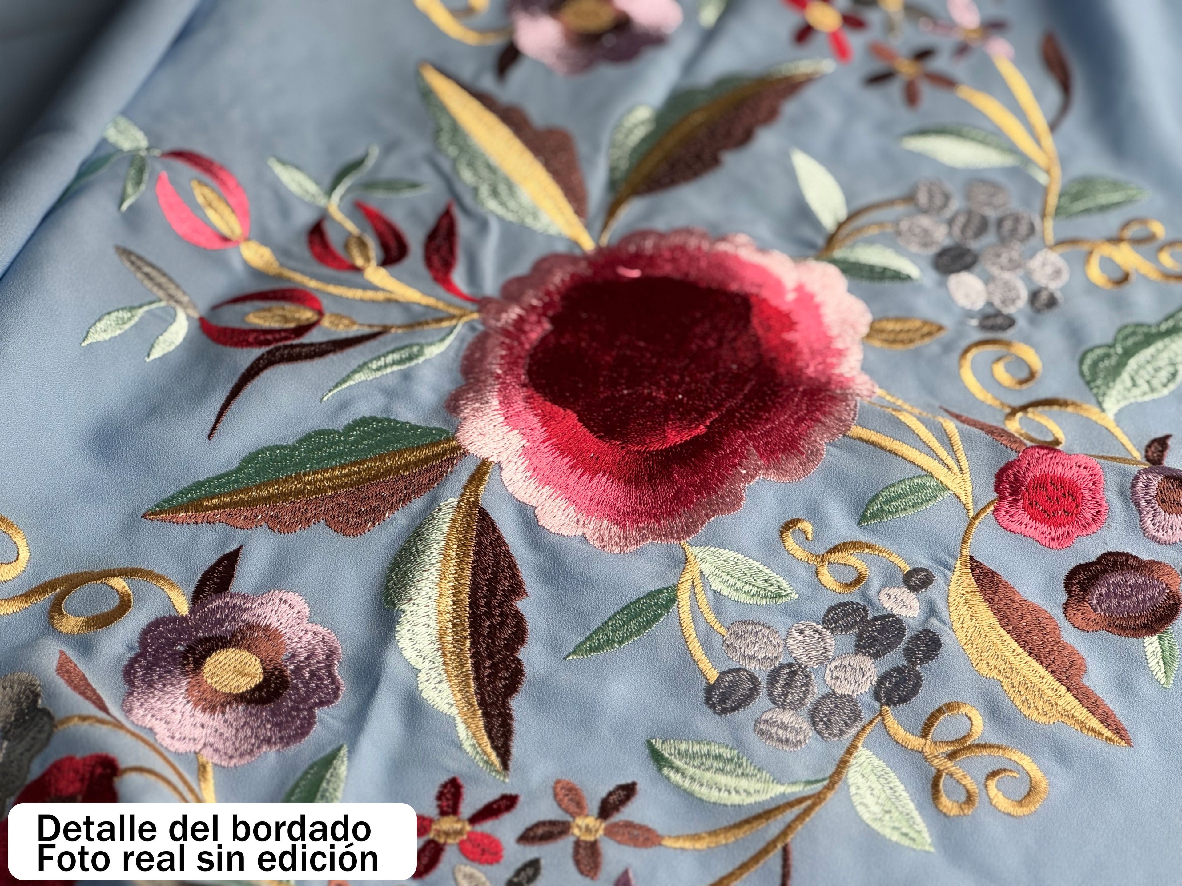 Súper oferta !Mantón Flamenco Bordado Clásico – de Chiffón 140 X 50 cm con flecos largos 30cm