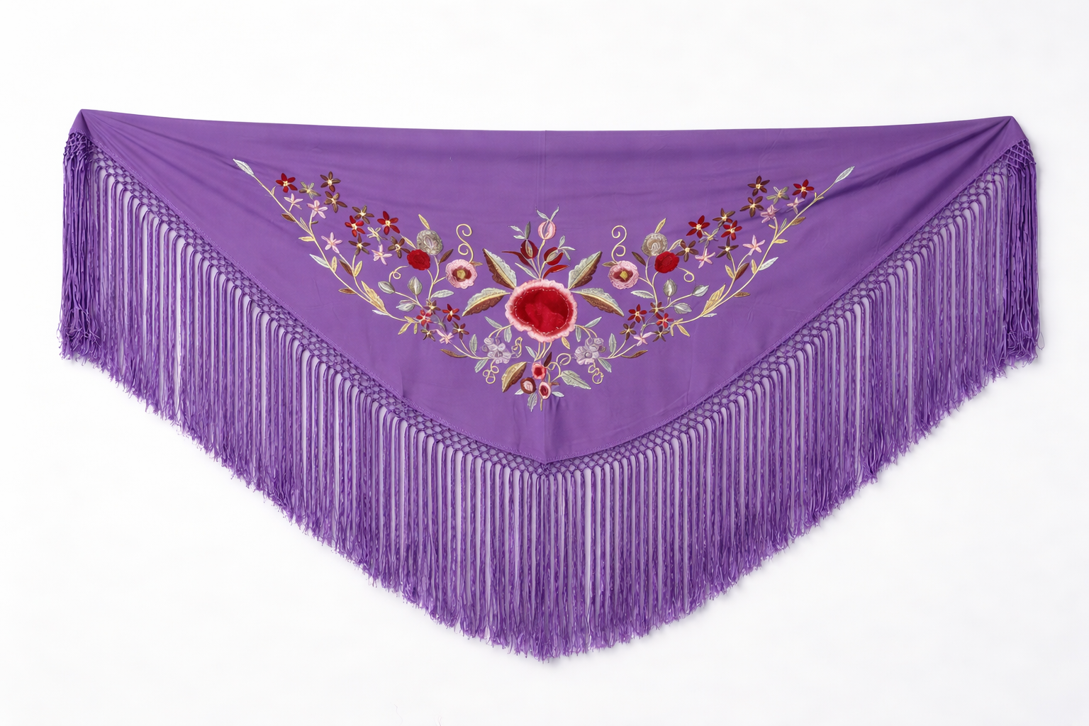 Mantón Flamenco Bordado Clásico – de Chiffón 140 X 50 cm con flecos largos 30cm