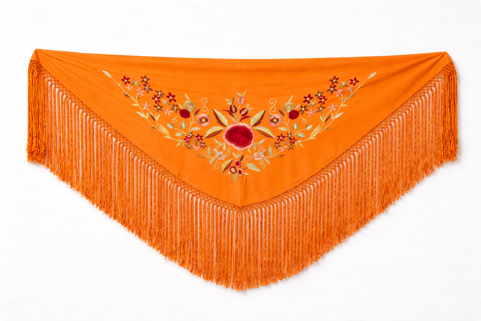 Mantón Flamenco Bordado Clásico – de Chiffón 140 X 50 cm con flecos largos 30cm