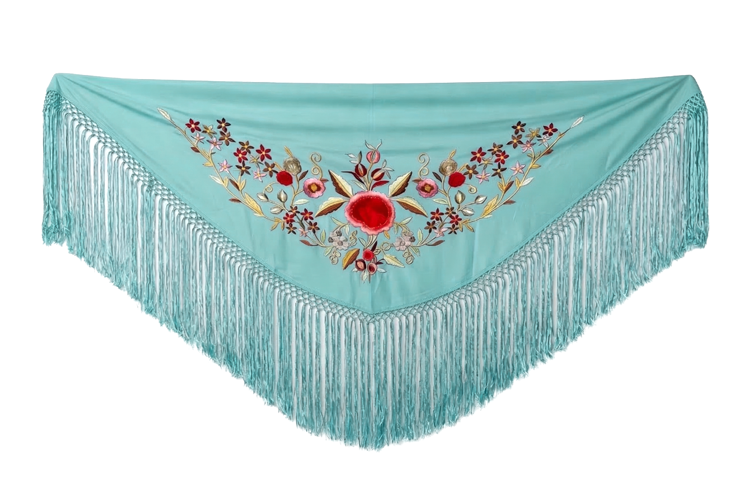 Mantón Flamenco Bordado Clásico – de Chiffón 140 X 50 cm con flecos largos 30cm