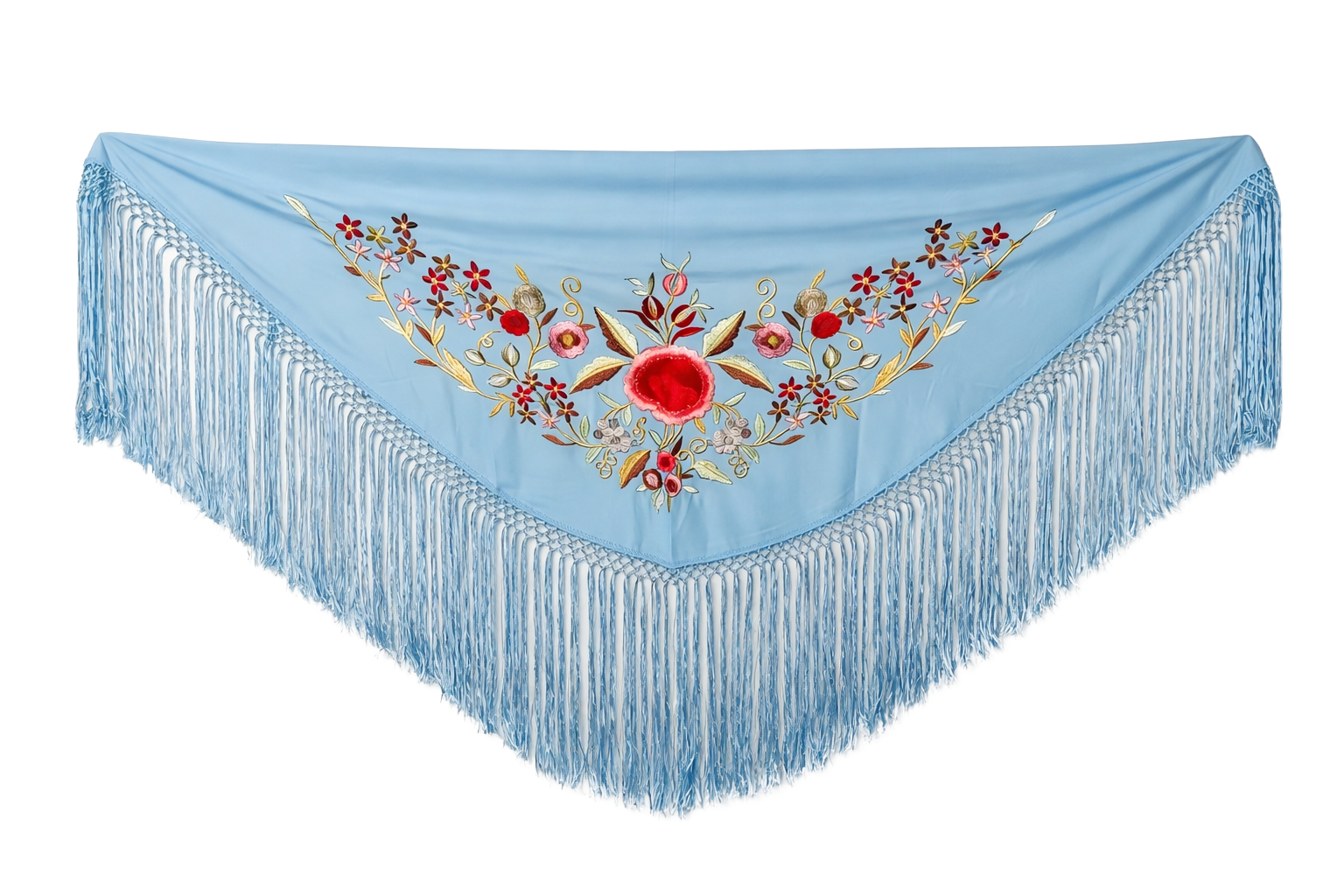 Mantón Flamenco Bordado Clásico – de Chiffón 140 X 50 cm con flecos largos 30cm