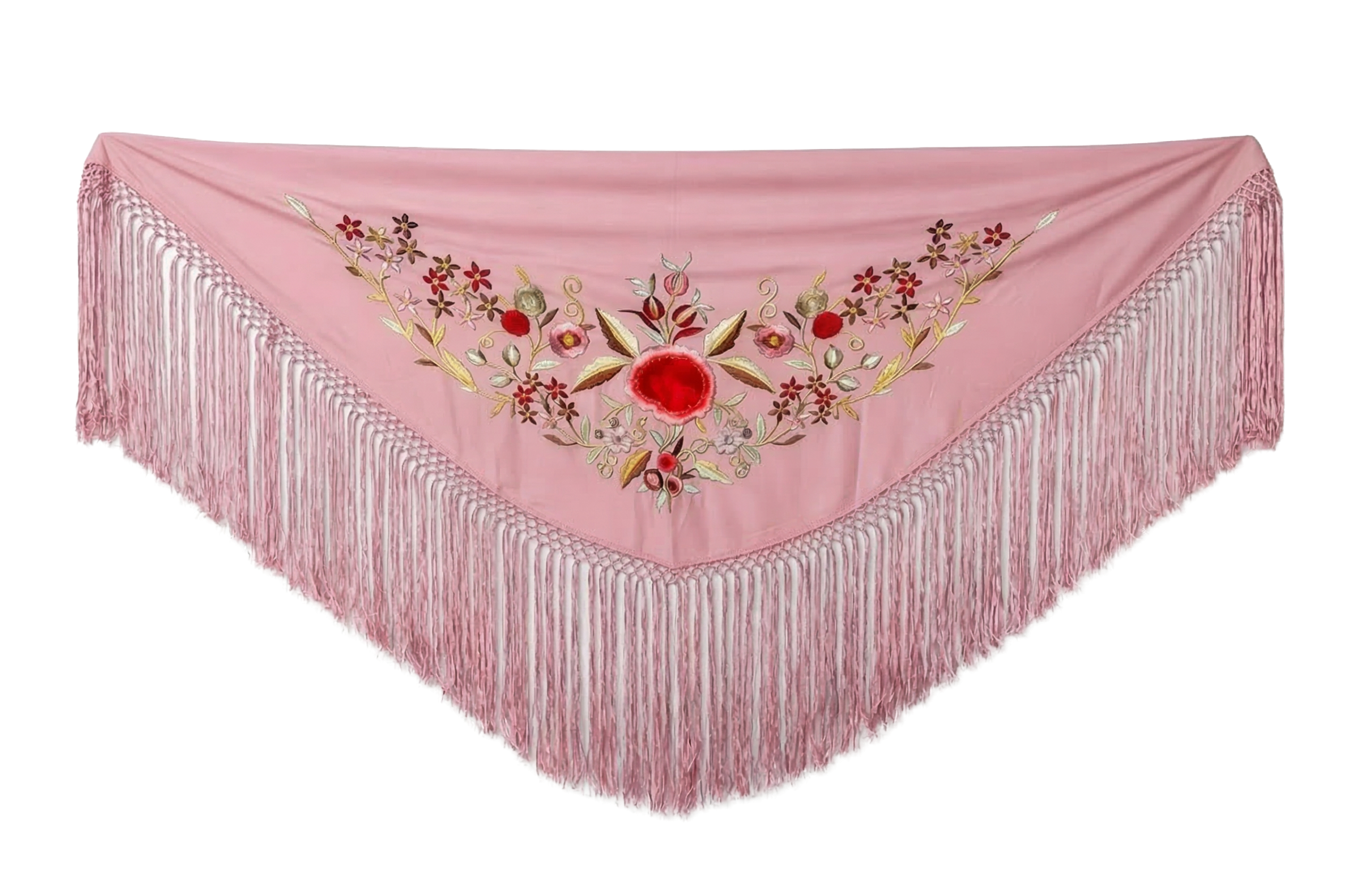 Mantón Flamenco Bordado Clásico – de Chiffón 140 X 50 cm con flecos largos 30cm