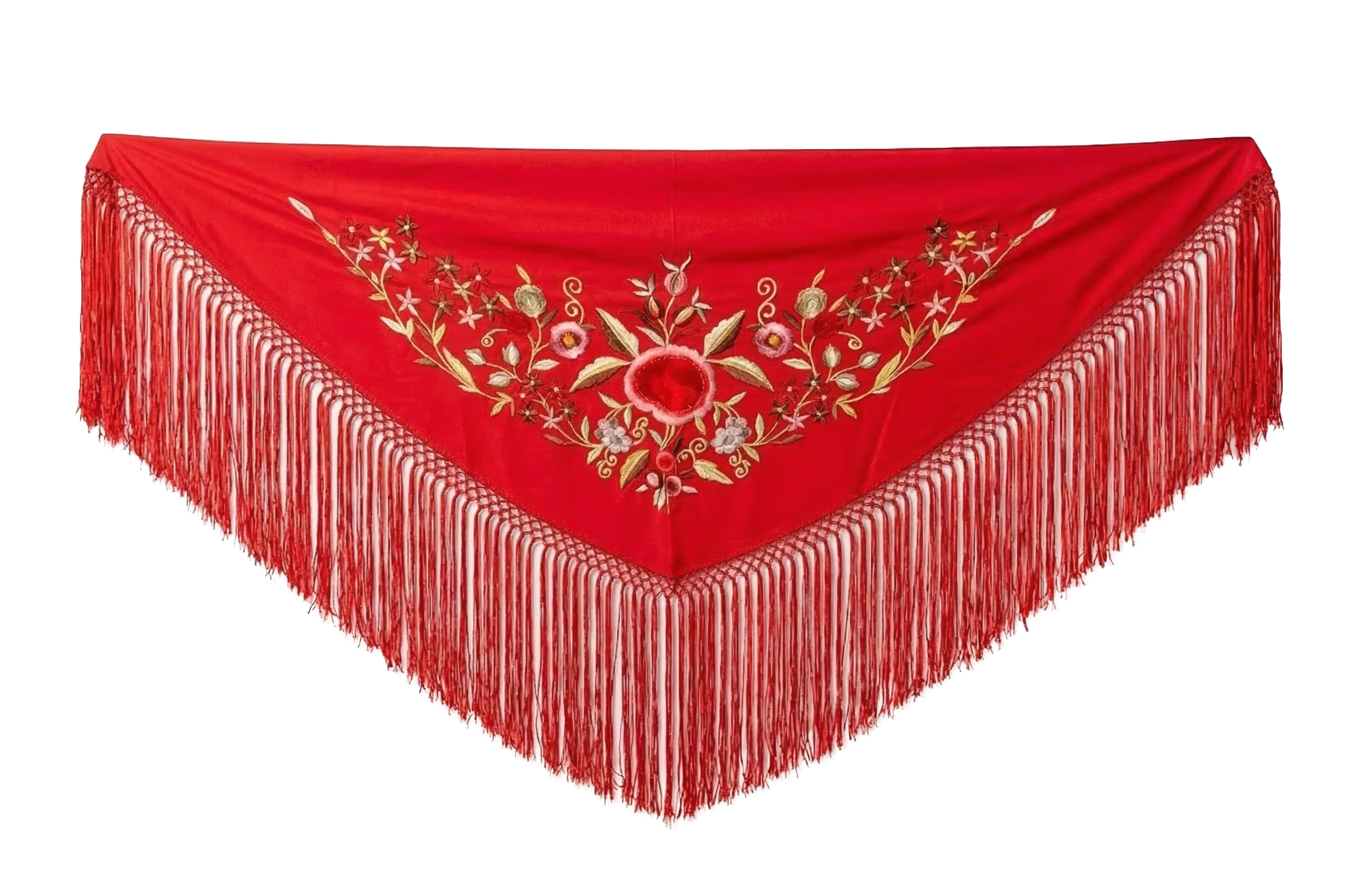 Mantón Flamenco Bordado Clásico – de Chiffón 140 X 50 cm con flecos largos 30cm