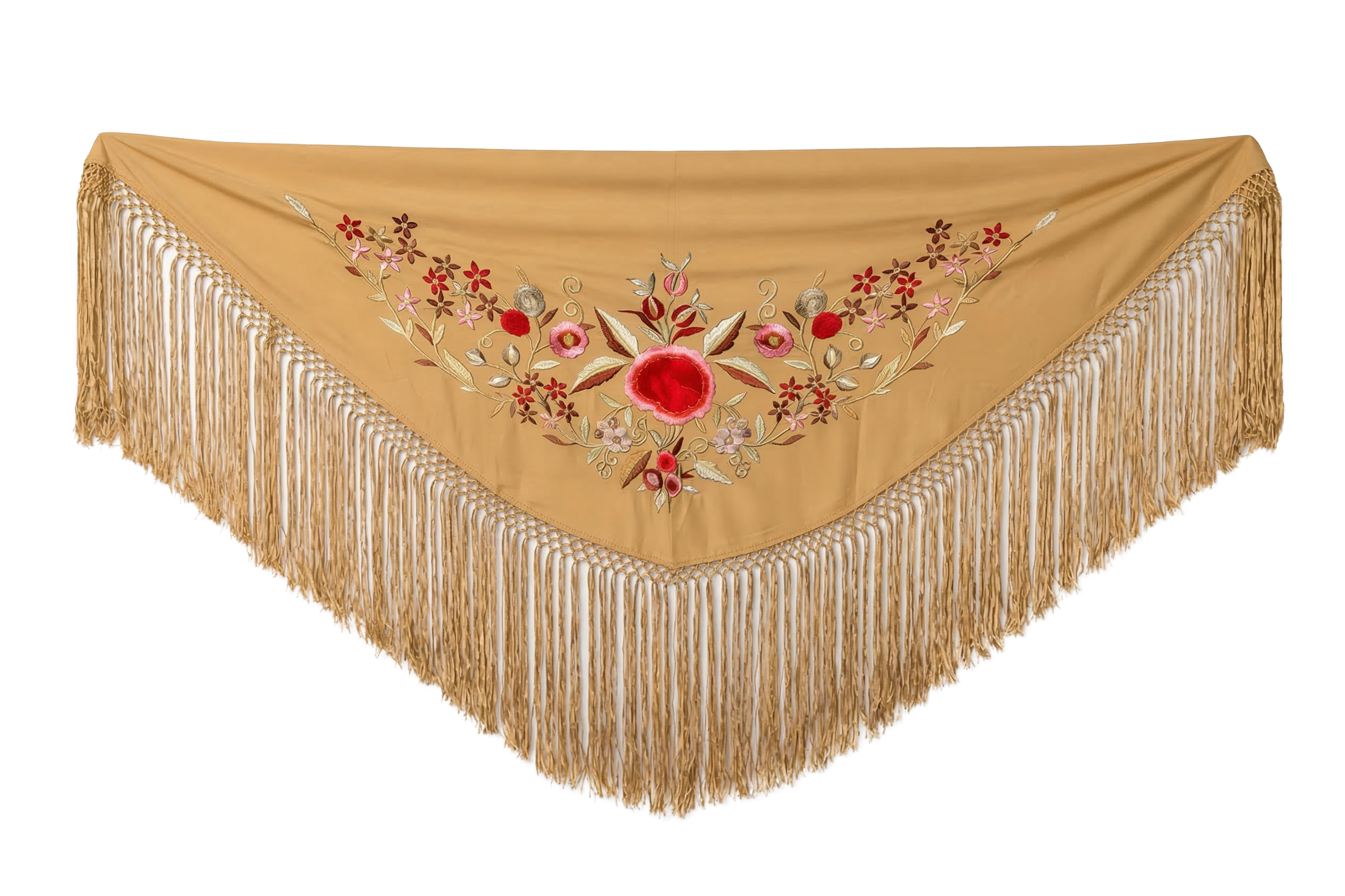 Mantón Flamenco Bordado Clásico – de Chiffón 140 X 50 cm con flecos largos 30cm