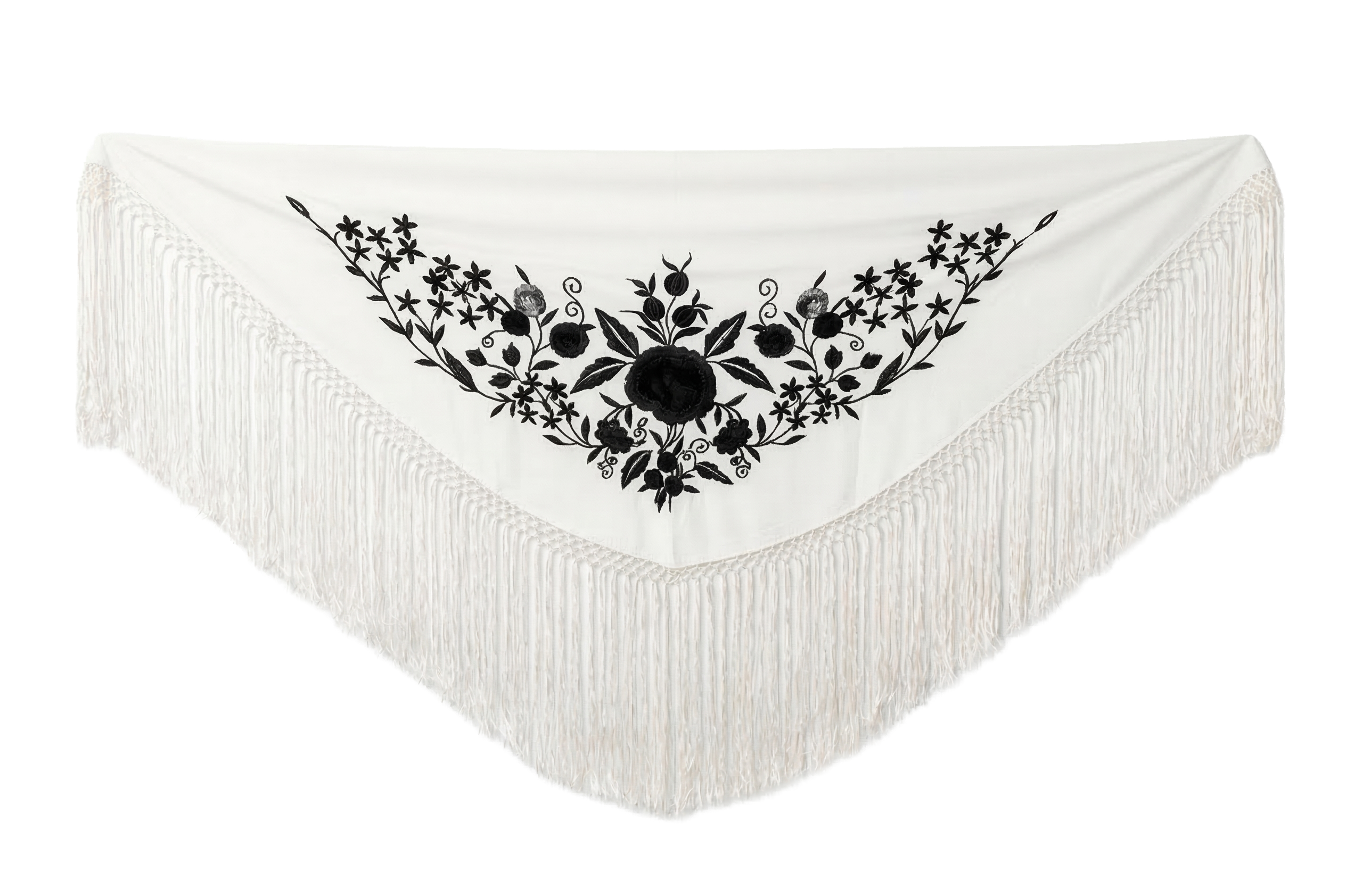 Mantón Flamenco Bordado Clásico – de Chiffón 140 X 50 cm con flecos largos 30cm