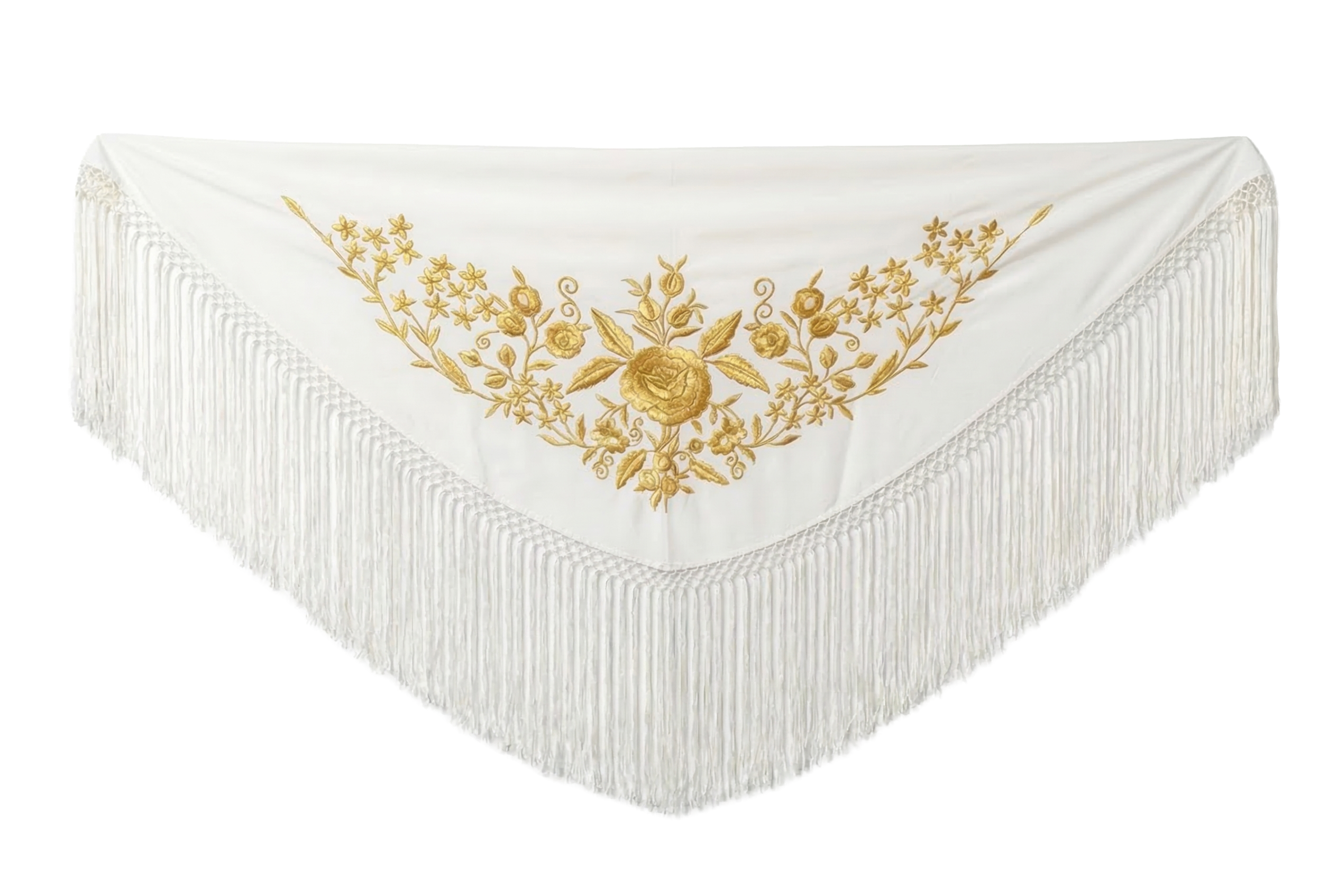 Mantón Flamenco Bordado Clásico – de Chiffón 140 X 50 cm con flecos largos 30cm