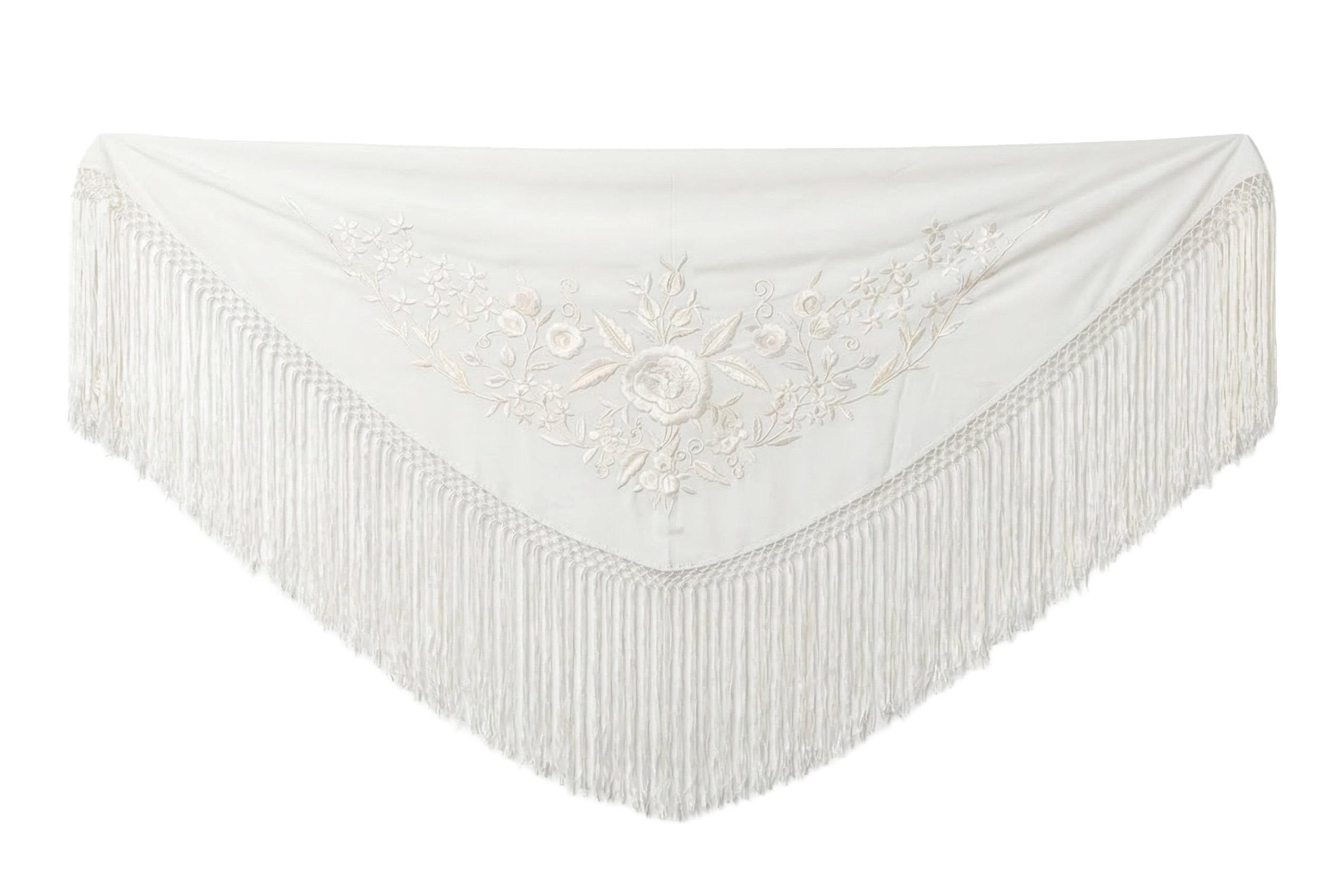 Mantón Flamenco Bordado Clásico – de Chiffón 140 X 50 cm con flecos largos 30cm