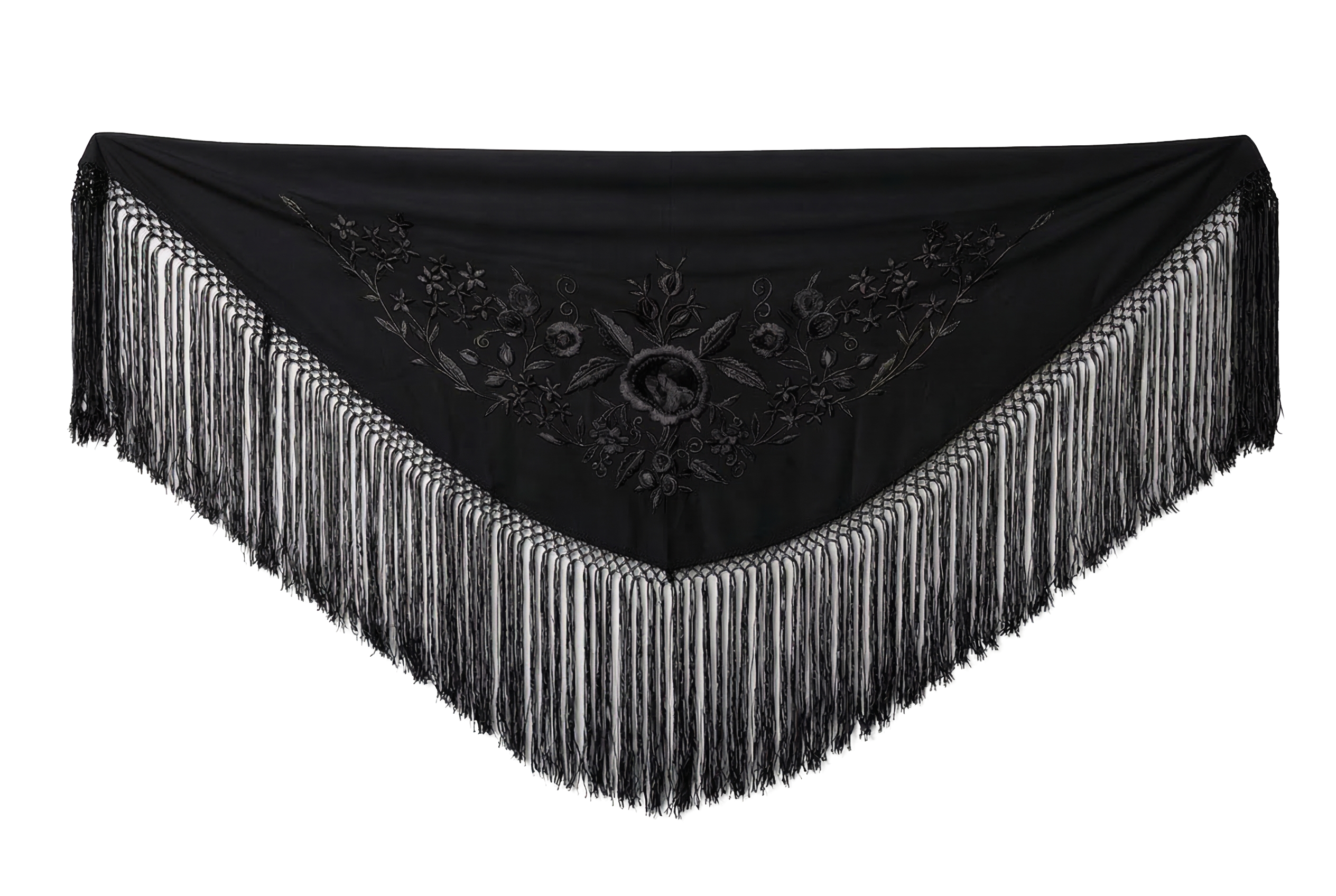Mantón Flamenco Bordado Clásico – de Chiffón 140 X 50 cm con flecos largos 30cm