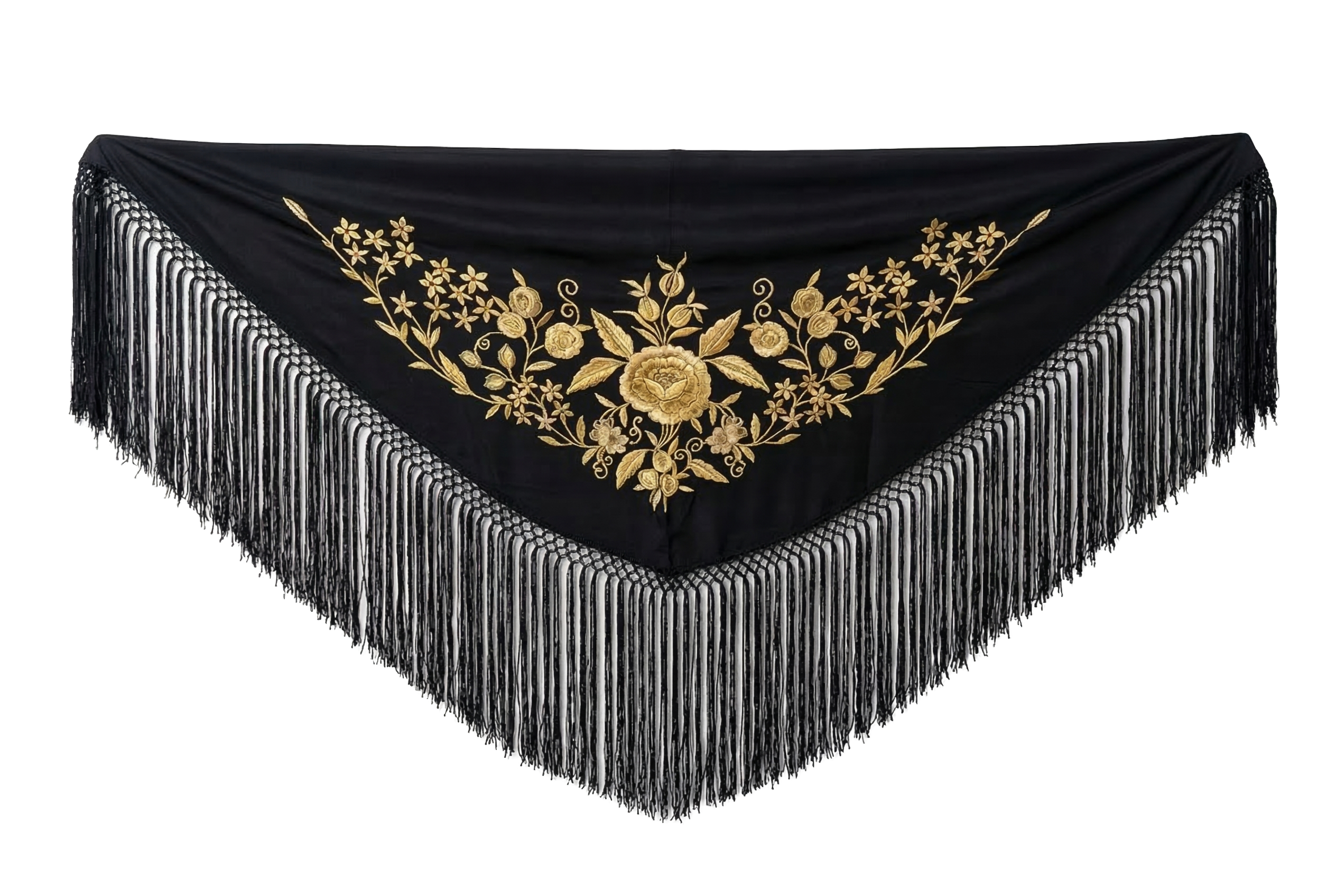 Mantón Flamenco Bordado Clásico – de Chiffón 140 X 50 cm con flecos largos 30cm