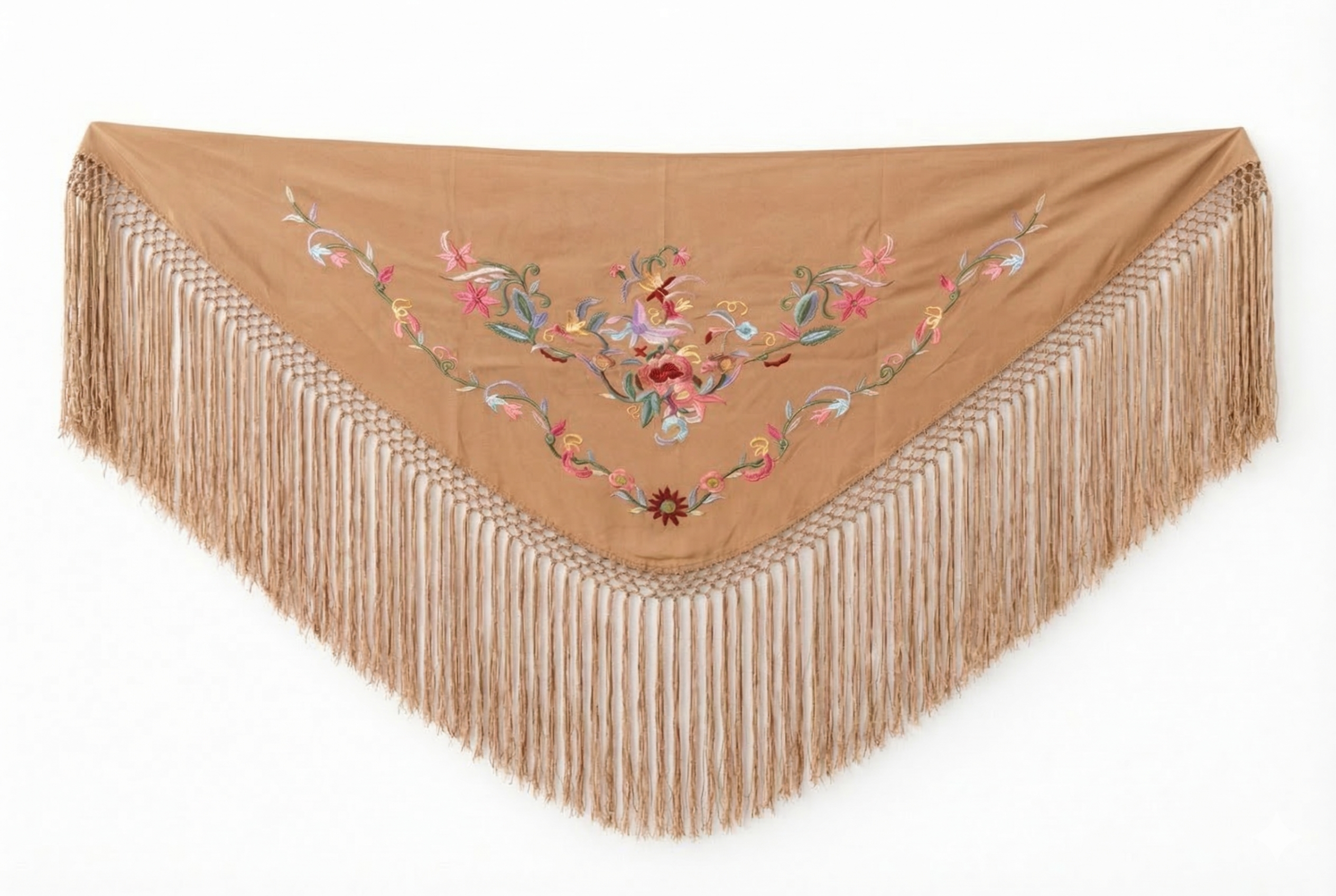 Mantón de Flamenca Clásica - de Chiffón 140 X 50 cm con flecos largos 30cm