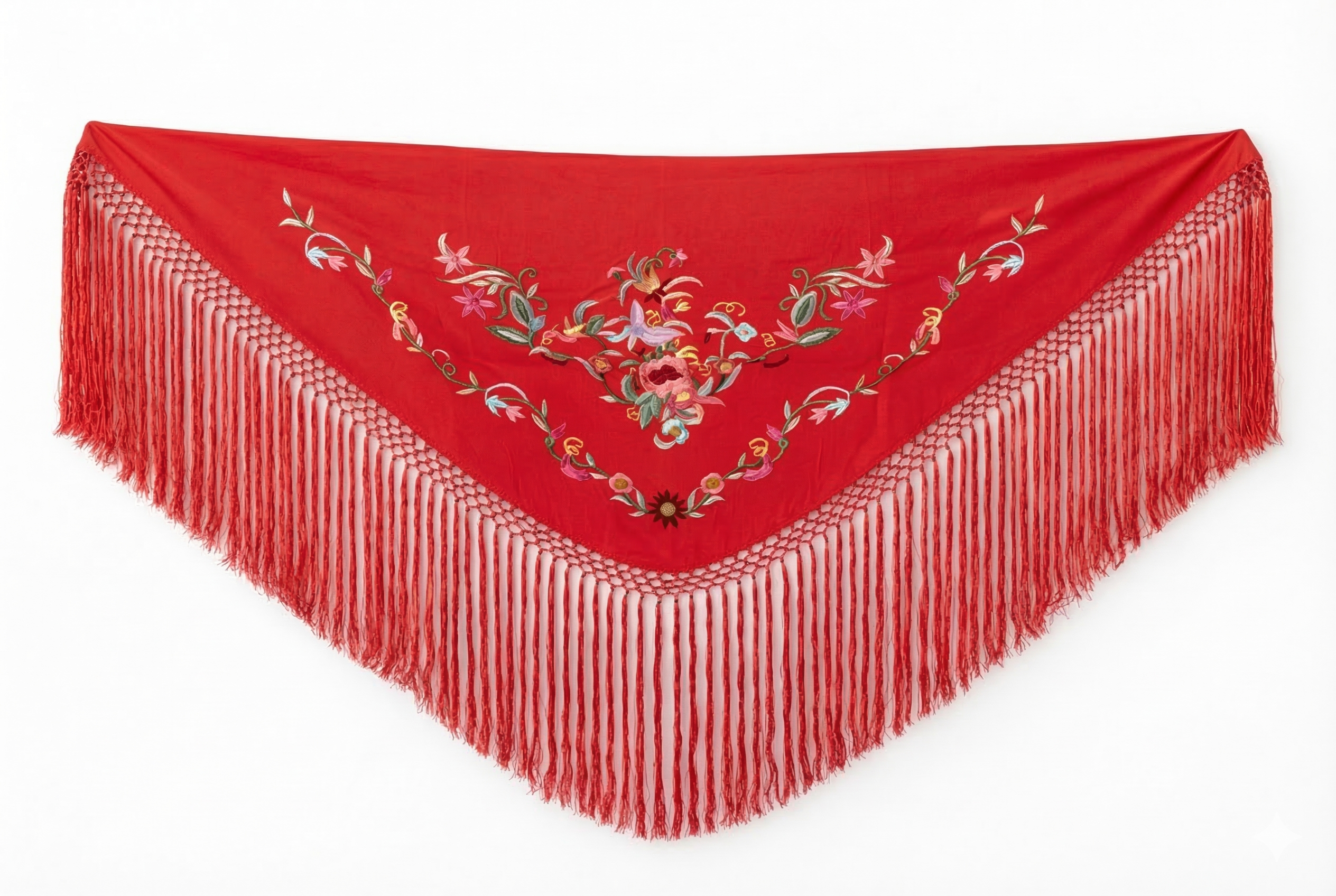 Mantón de Flamenca Clásica - de Chiffón 140 X 50 cm con flecos largos 30cm