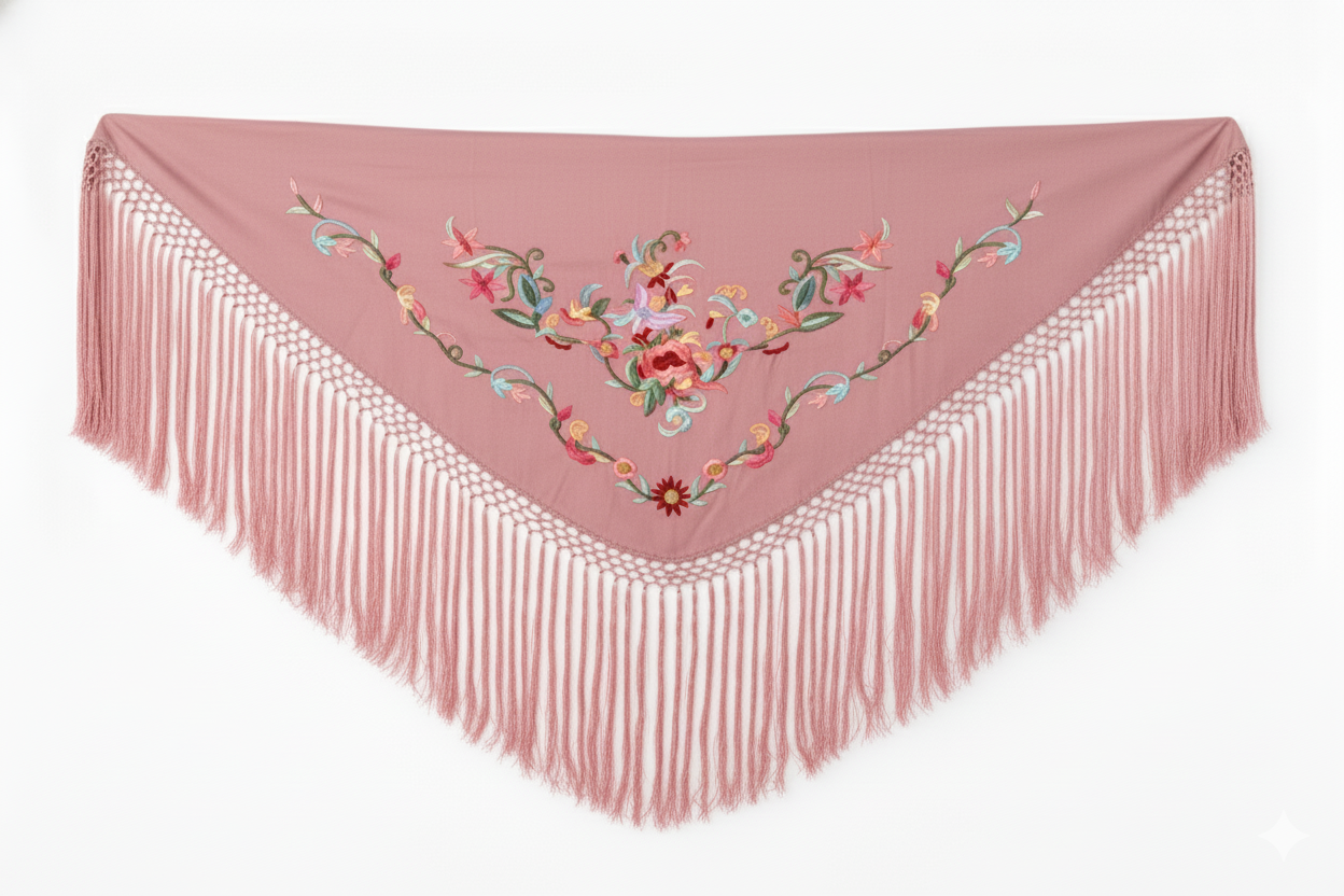 Mantón de Flamenca Clásica - de Chiffón 140 X 50 cm con flecos largos 30cm