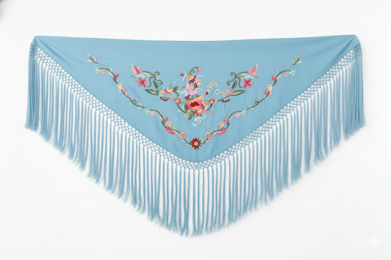Mantón de Flamenca Clásica - de Chiffón 140 X 50 cm con flecos largos 30cm