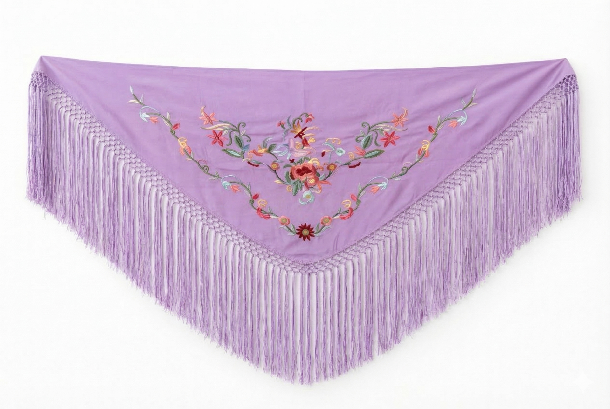 Mantón de Flamenca Clásica - de Chiffón 140 X 50 cm con flecos largos 30cm