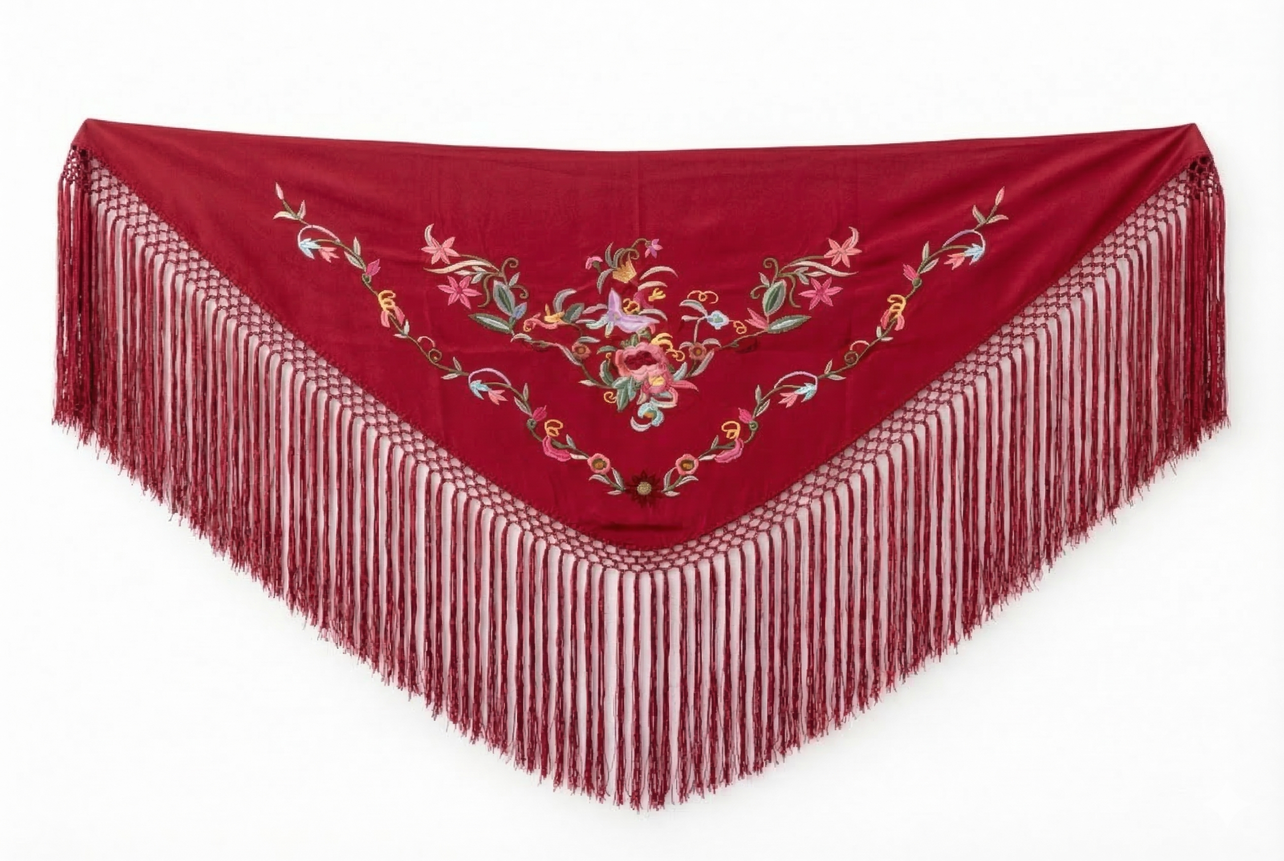 Mantón de Flamenca Clásica - de Chiffón 140 X 50 cm con flecos largos 30cm