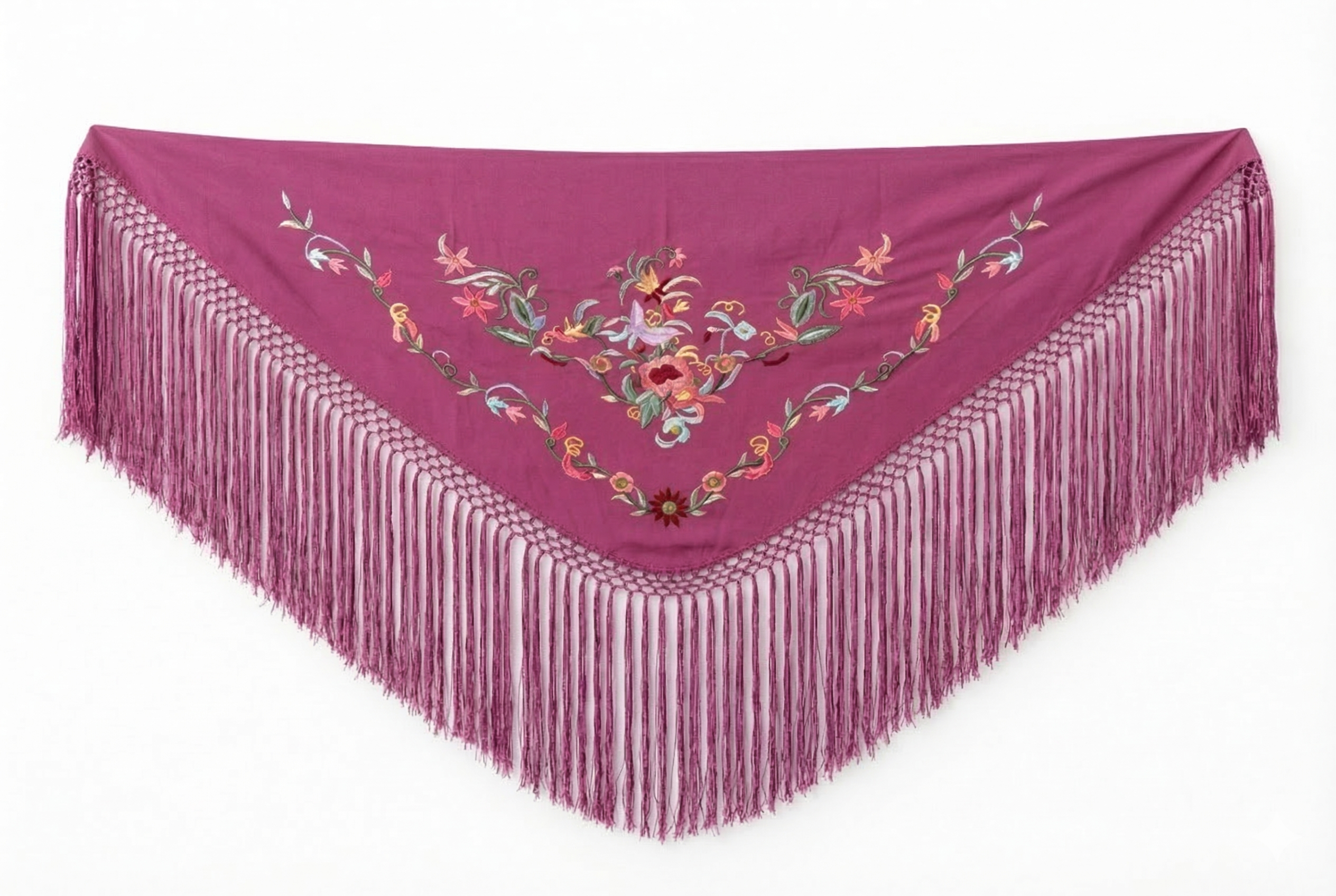 Mantón de Flamenca Clásica - de Chiffón 140 X 50 cm con flecos largos 30cm