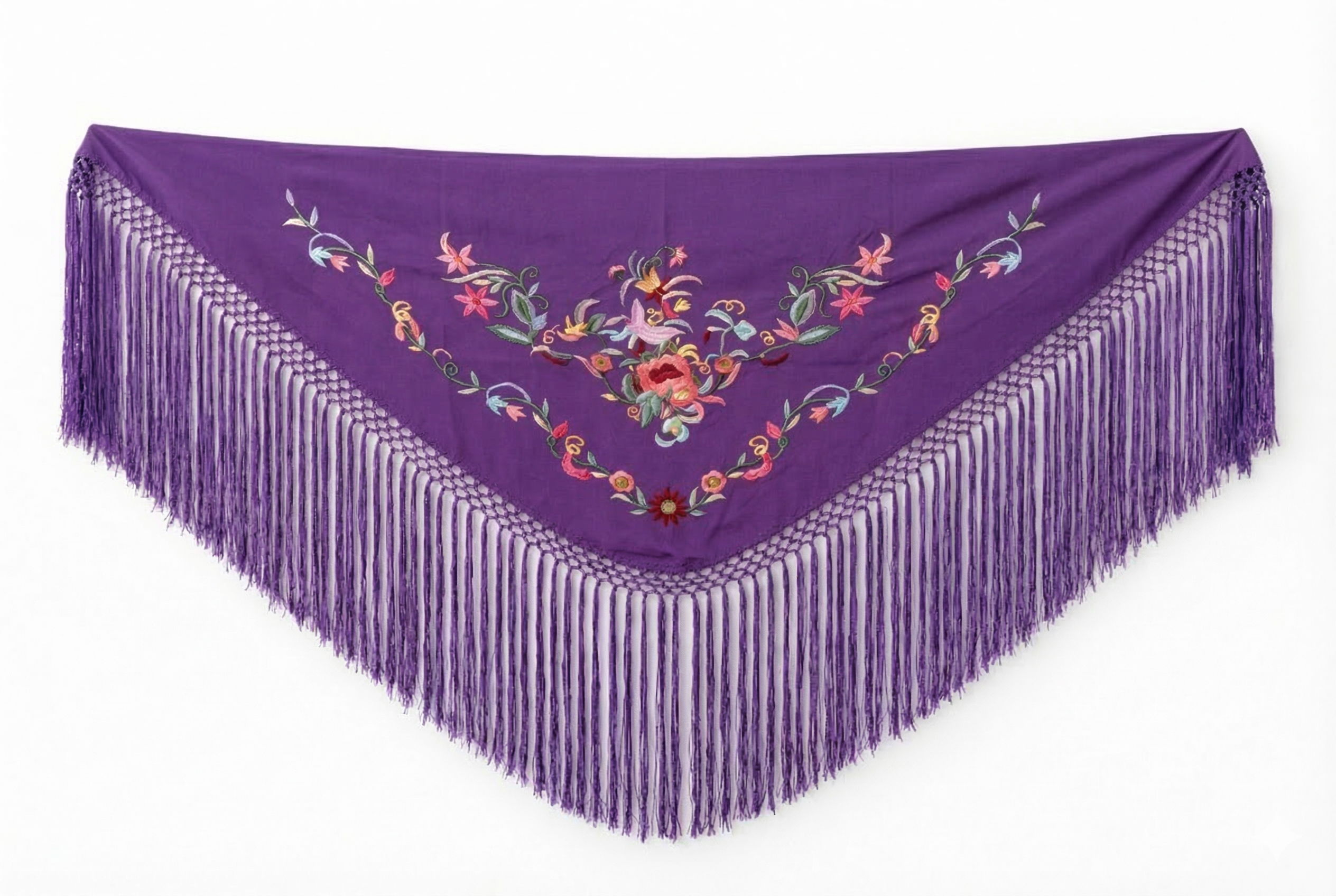 Mantón de Flamenca Clásica - de Chiffón 140 X 50 cm con flecos largos 30cm