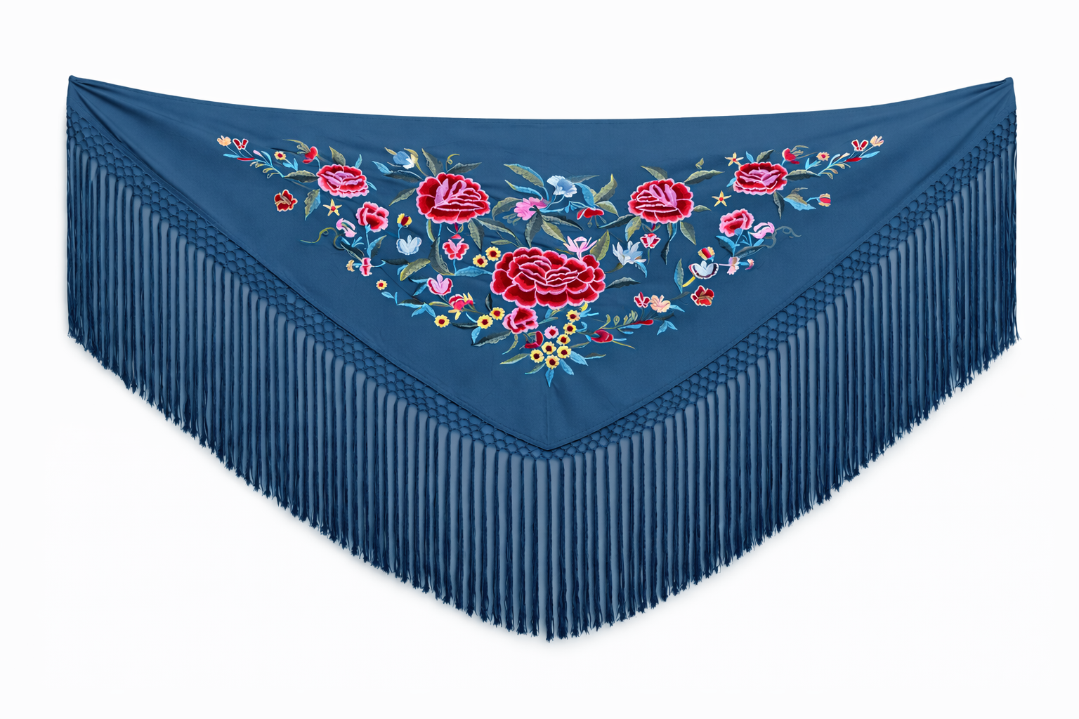 Mantón de Flamenco Bordado de Flores de Chiffón 140x50 con Flecos Largos 30cm
