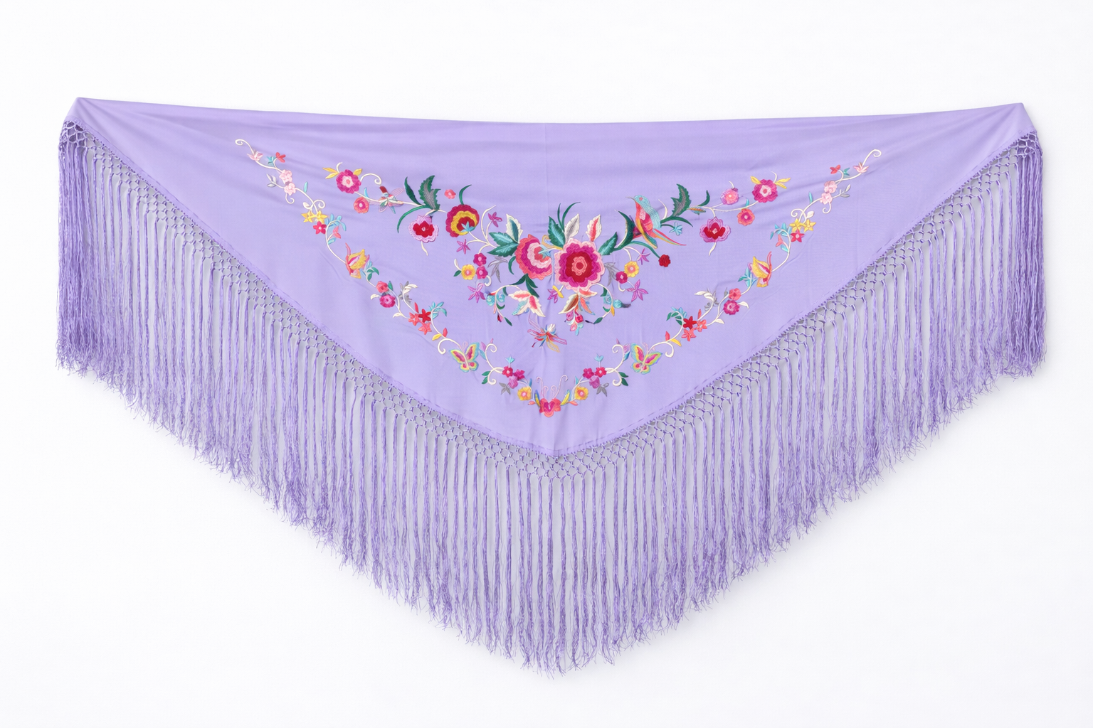 Súper oferta !Mantón Flamenco Bordado Clásico – de Chiffón 140 X 50 cm con flecos largos 40cm