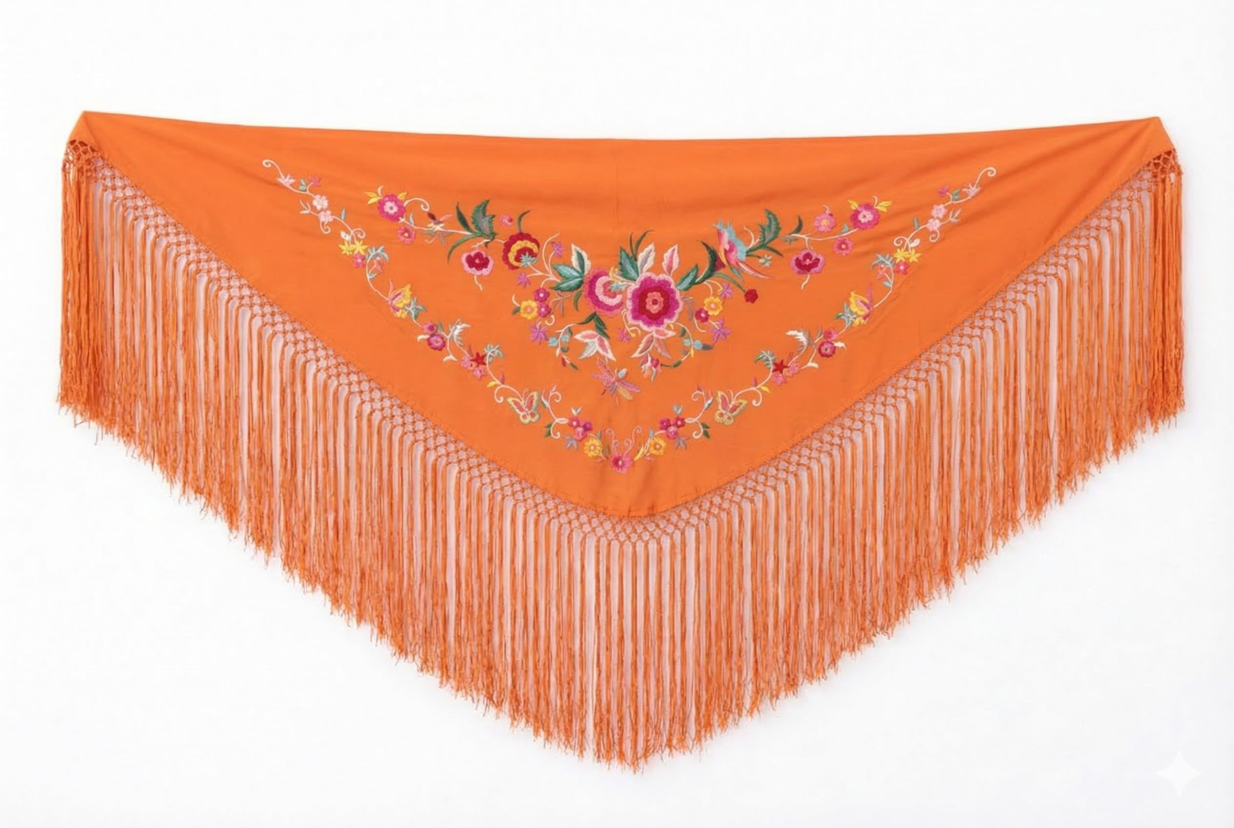 Mantón Flamenco Bordado Clásico – de Chiffón 140 X 50 cm con flecos largos 40cm