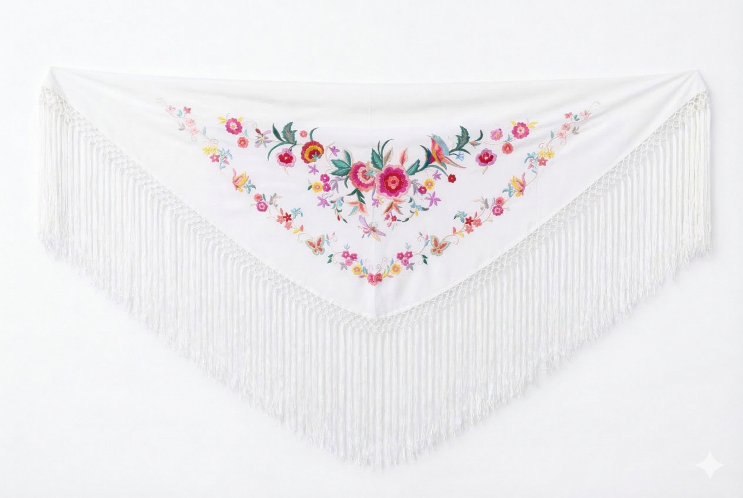 Mantón Flamenco Bordado Clásico – de Chiffón 140 X 50 cm con flecos largos 40cm