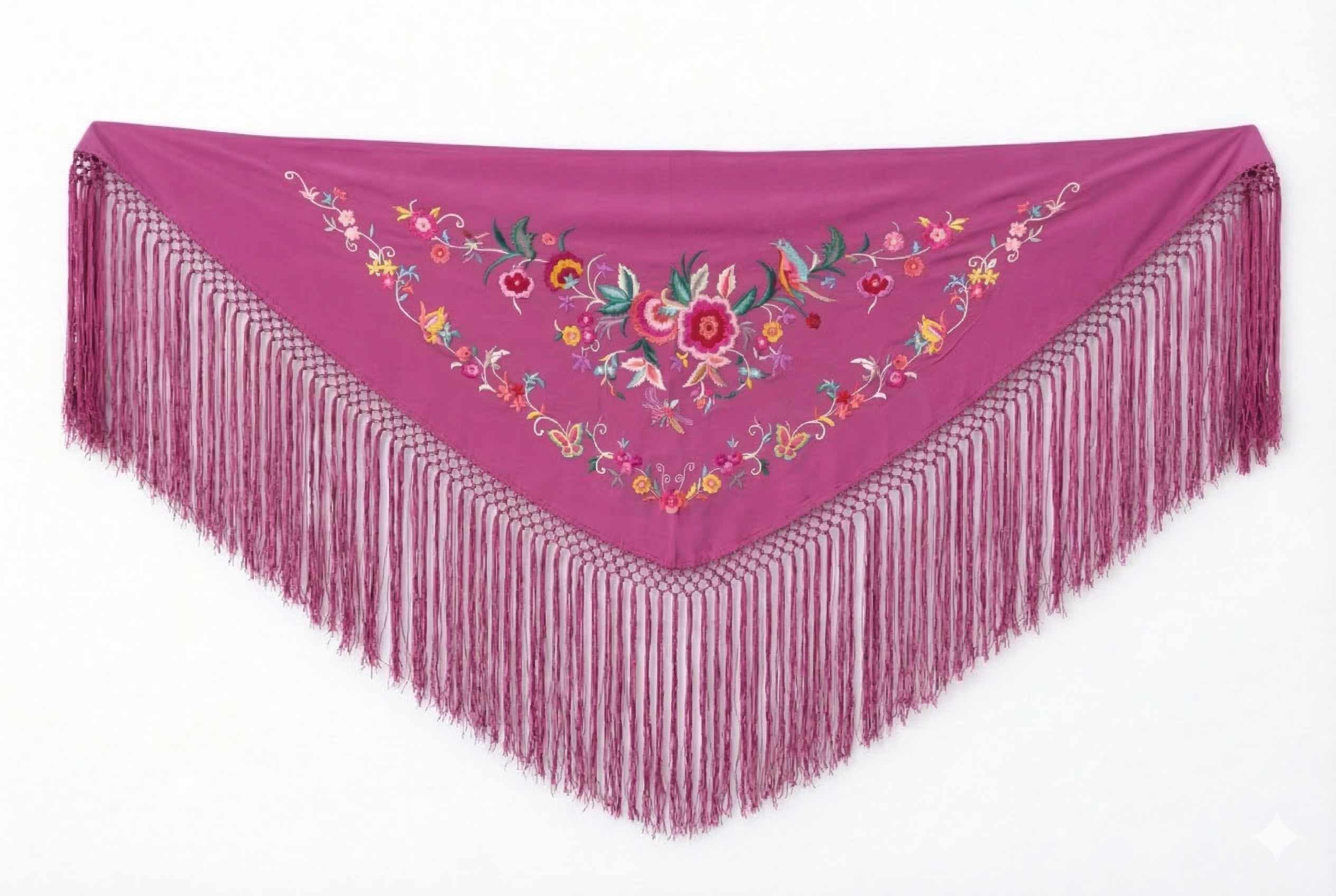 Mantón Flamenco Bordado Clásico – de Chiffón 140 X 50 cm con flecos largos 40cm