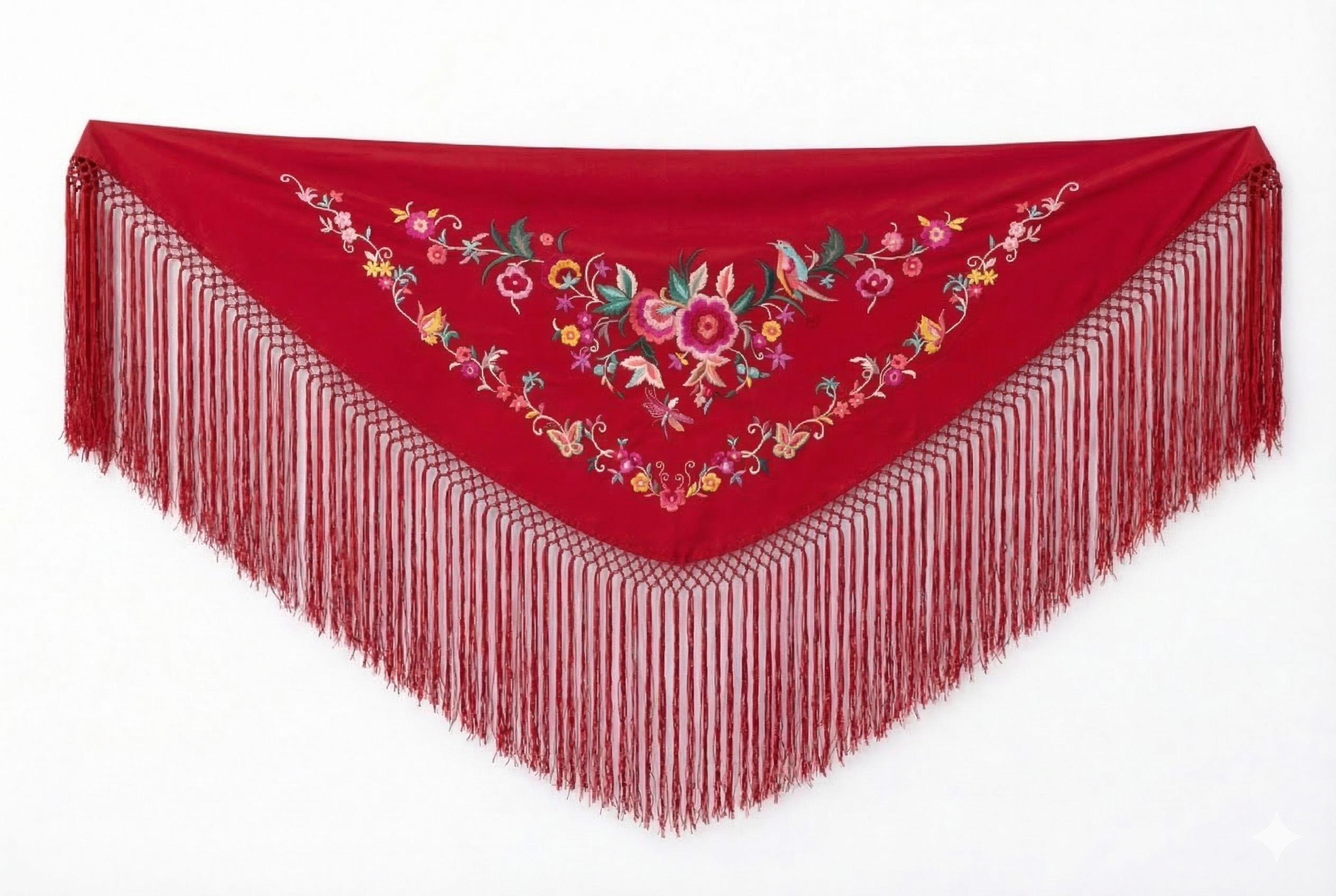 Mantón Flamenco Bordado Clásico – de Chiffón 140 X 50 cm con flecos largos 40cm