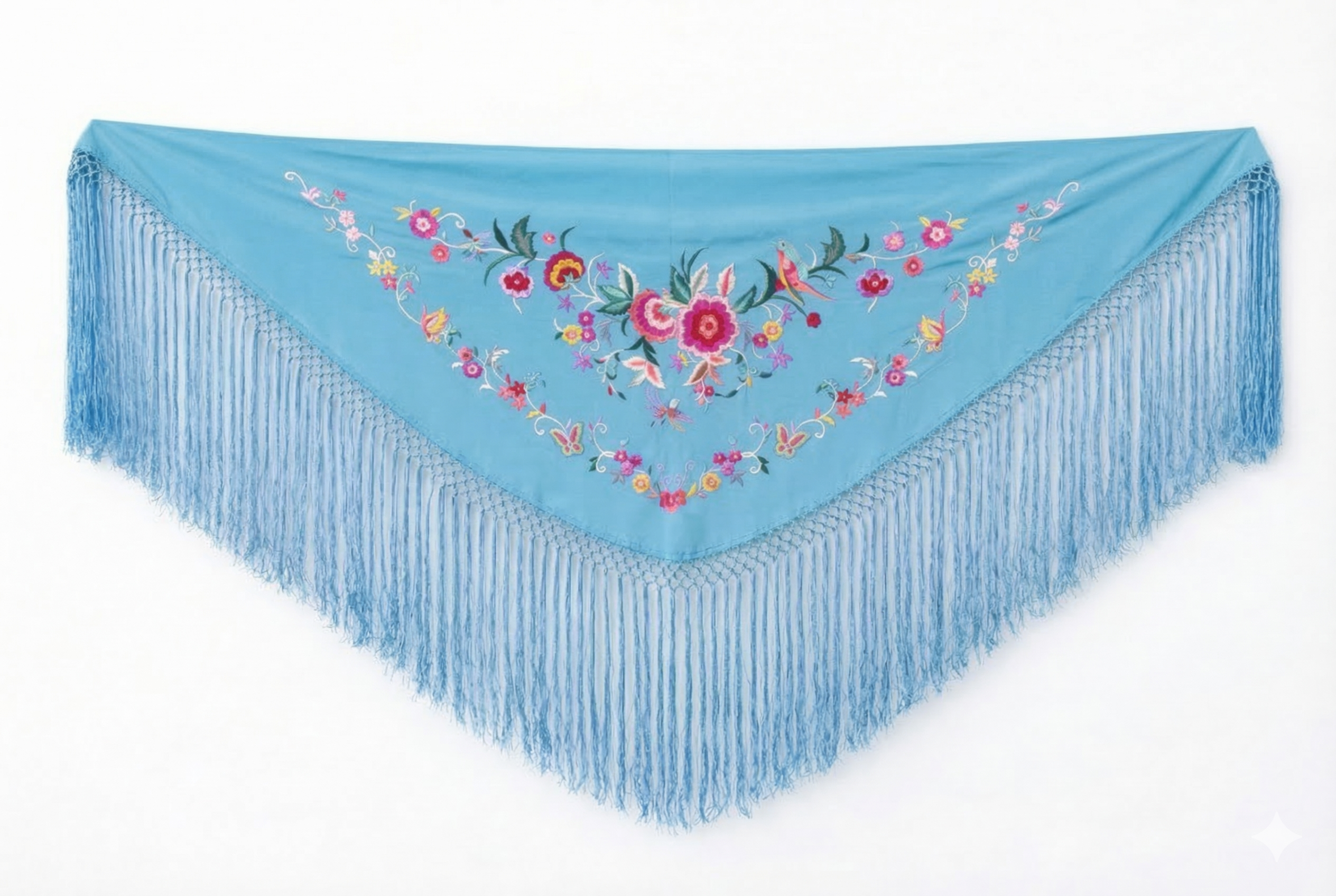 Mantón Flamenco Bordado Clásico – de Chiffón 140 X 50 cm con flecos largos 40cm