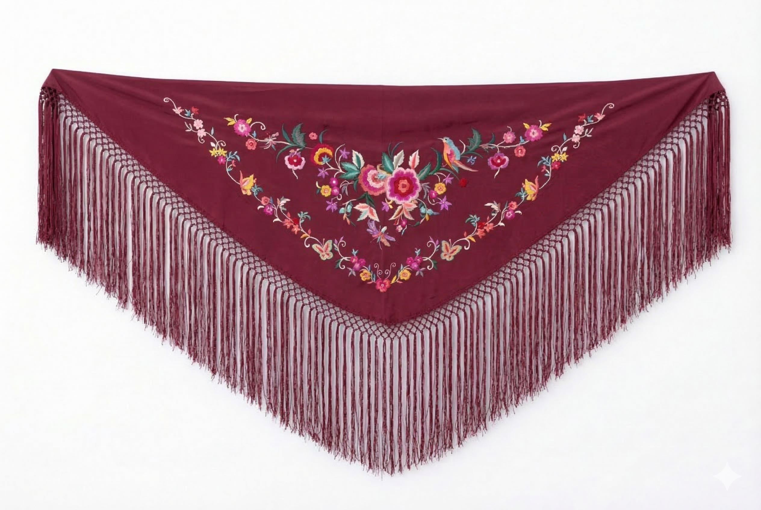 Mantón Flamenco Bordado Clásico – de Chiffón 140 X 50 cm con flecos largos 40cm