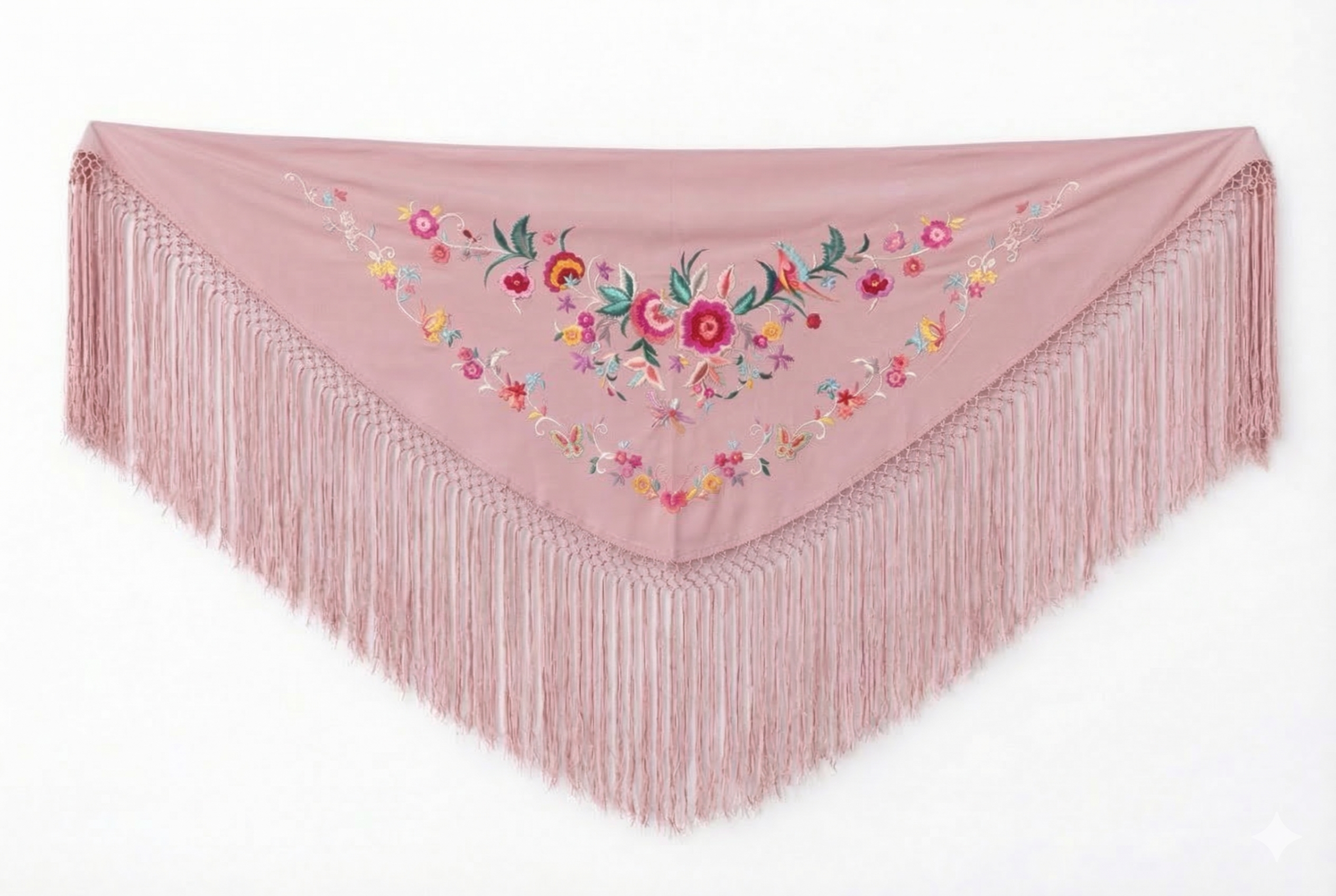 Mantón Flamenco Bordado Clásico – de Chiffón 140 X 50 cm con flecos largos 40cm
