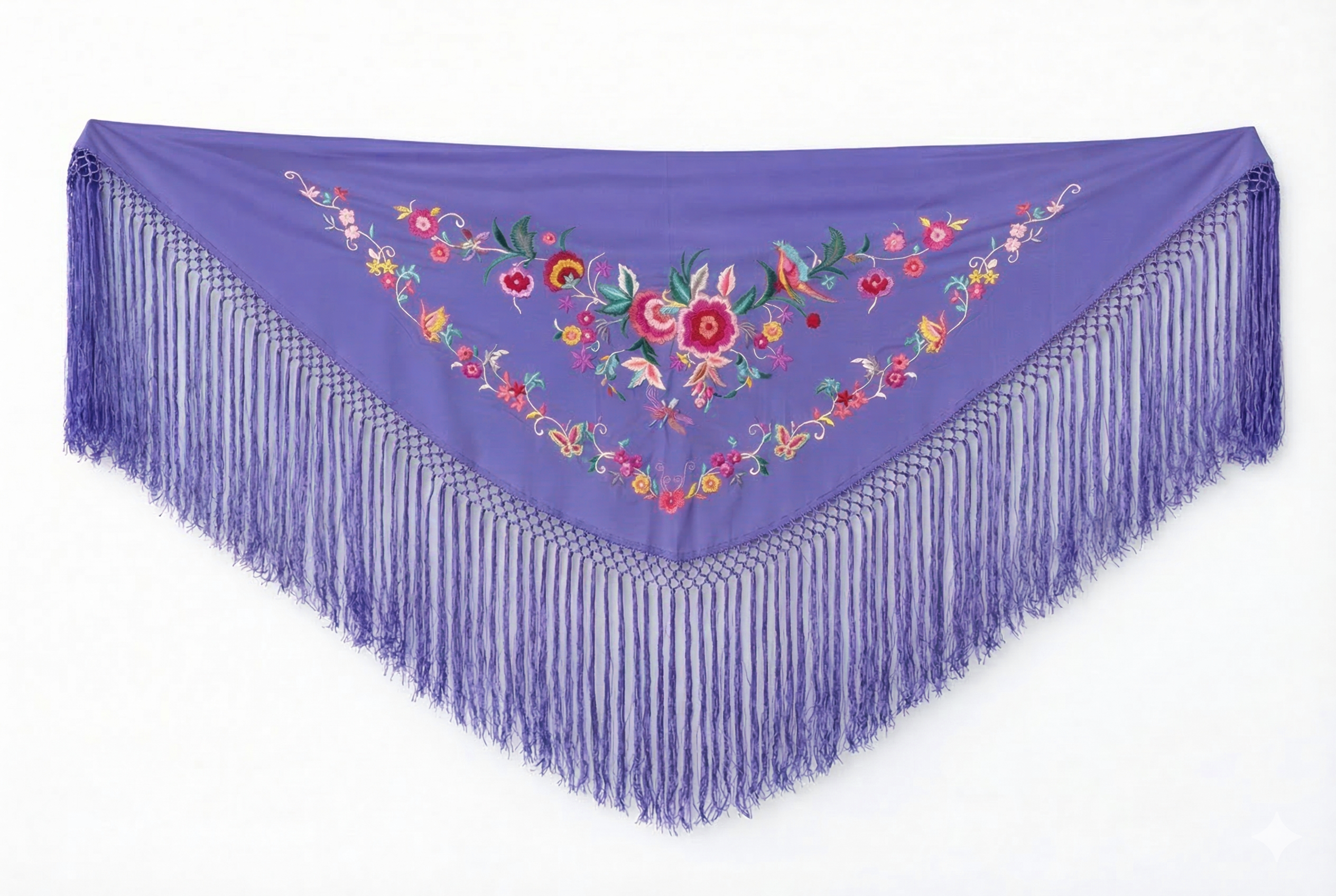 Mantón Flamenco Bordado Clásico – de Chiffón 140 X 50 cm con flecos largos 40cm