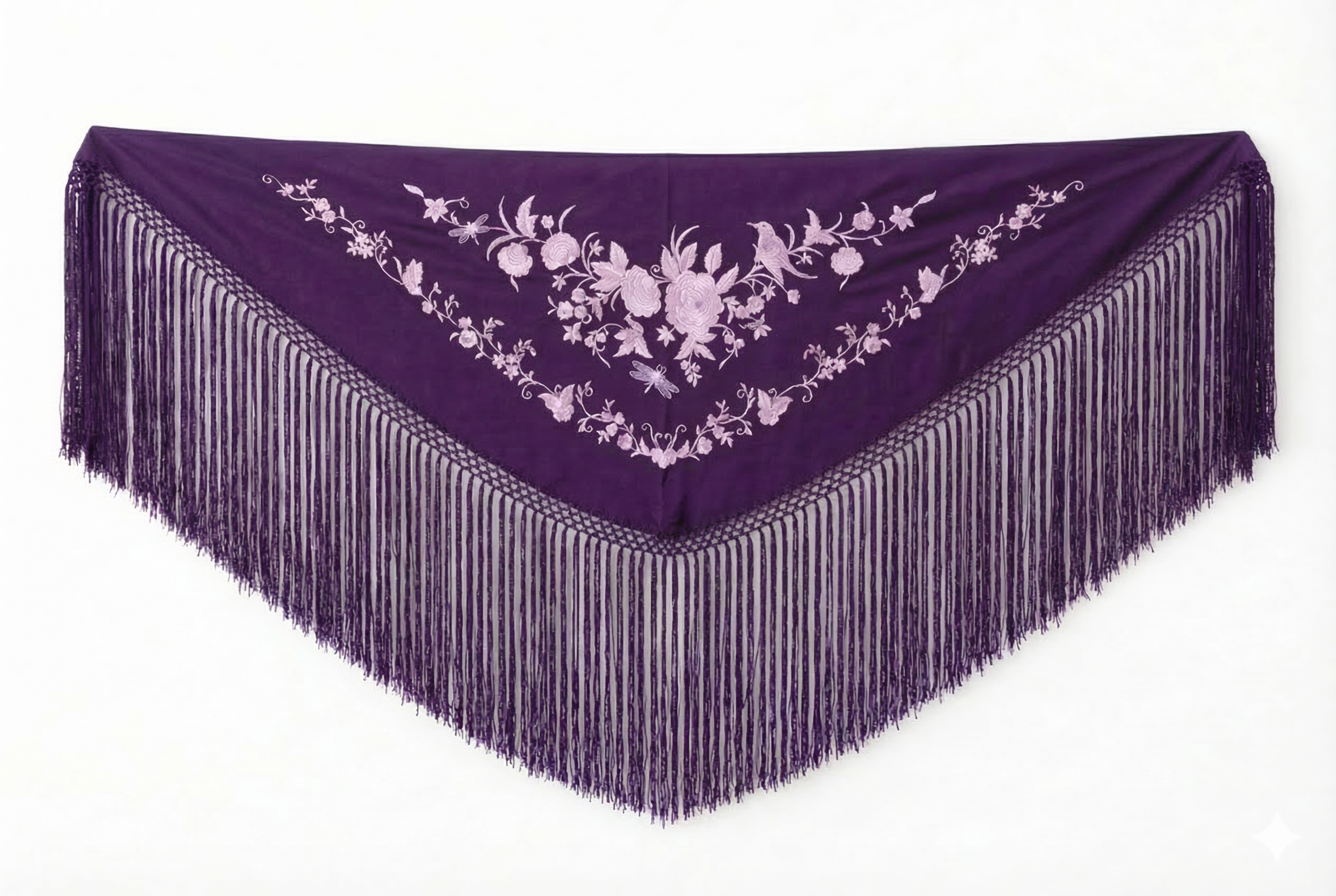 Mantón Flamenco Bordado Clásico – de Chiffón 140 X 50 cm con flecos largos 40cm