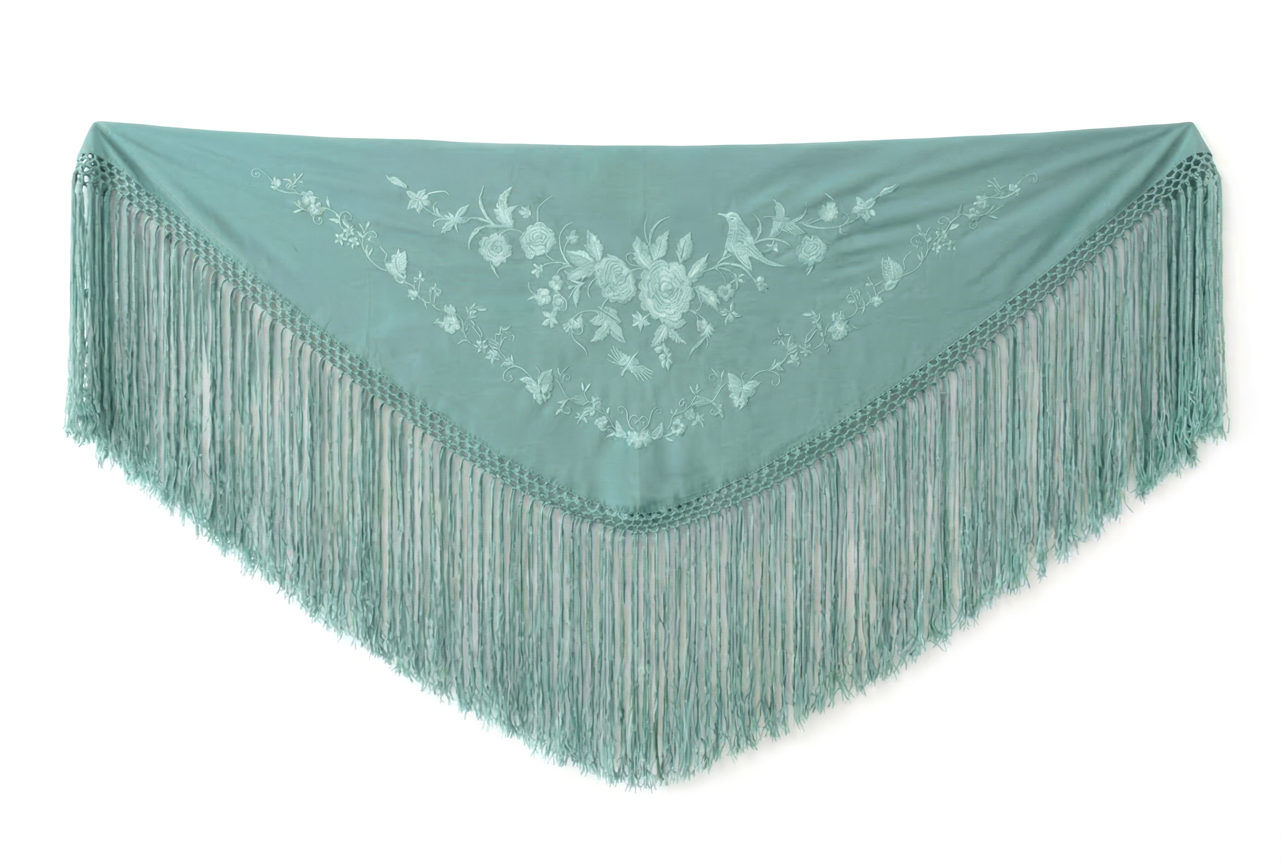 Mantón Flamenco Bordado Clásico – de Chiffón 140 X 50 cm con flecos largos 40cm