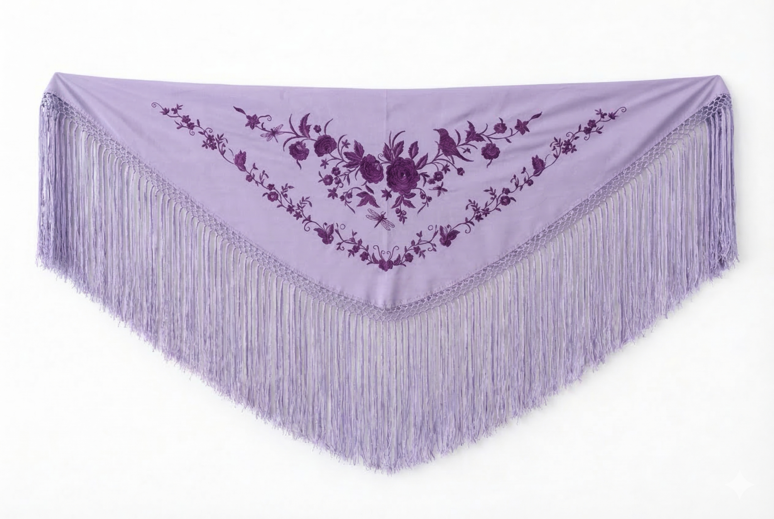 Mantón Flamenco Bordado Clásico – de Chiffón 140 X 50 cm con flecos largos 40cm