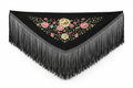 Mantón de Flamenco Bordado de Flores Doradas –  de Chiffón 140x50 con Flecos Largos 35cm