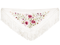 Súper oferta !Mantón de Flamenca Bordado de Rosas - de Chiffón 140 X 50 cm con flecos cortos 20cm