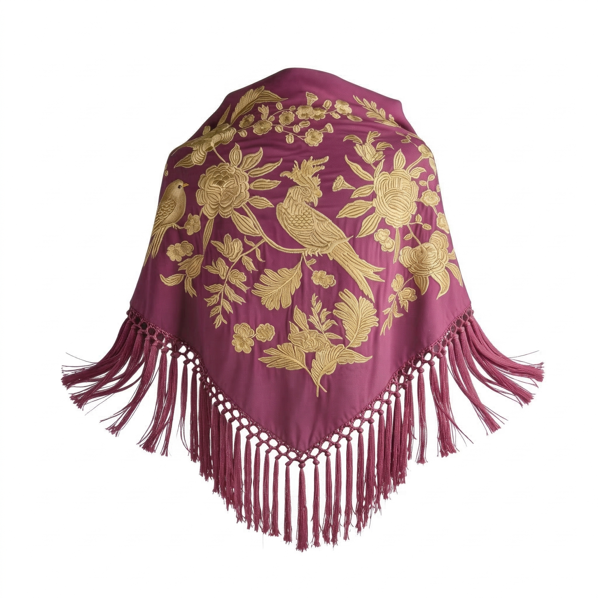 Mantón de Flamenca bordado multicolor o liso – Colección Loro y Flores de algodón 140x50 con flecos corto 20cm