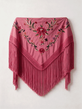 Mantón Flamenco Bordado Rosa para Baile Flamenco y Sevillanas – de Algodón 140 x 55cm con Flecos Largos 35 cm