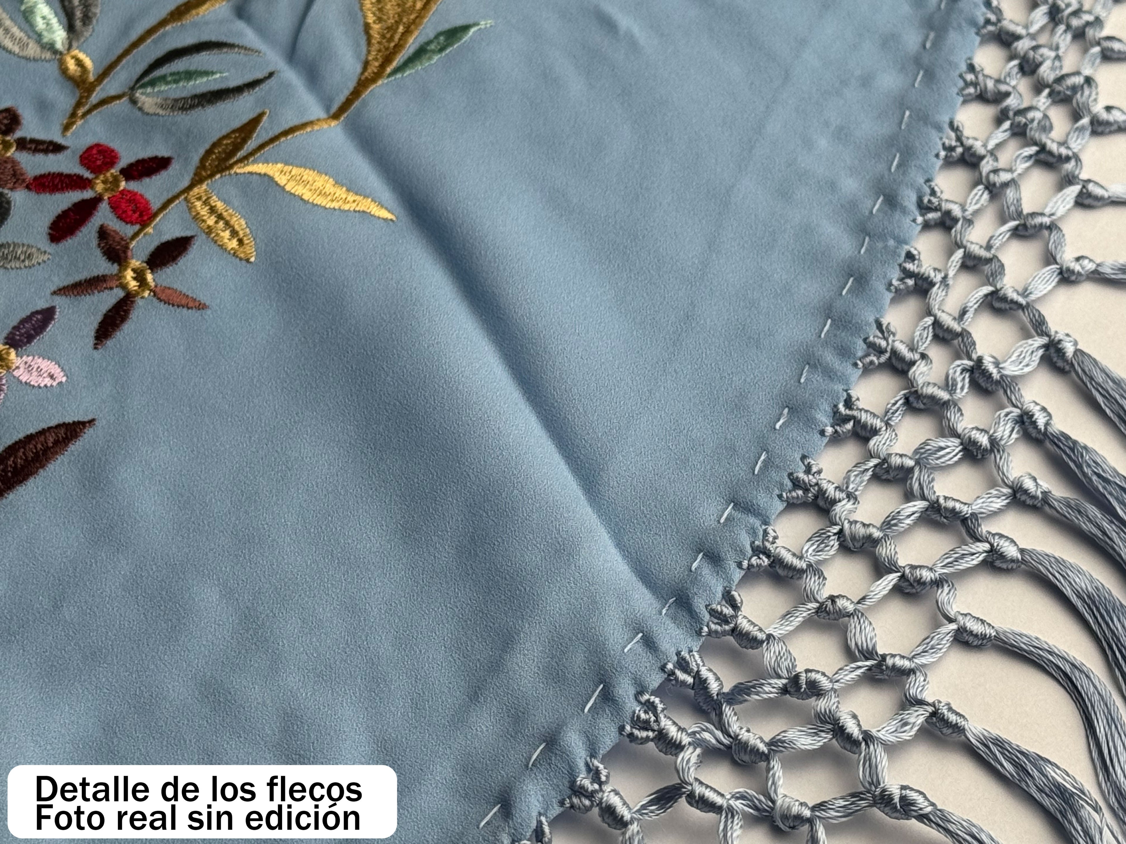 Súper oferta !Mantón Flamenco Bordado Clásico – de Chiffón 140 X 50 cm con flecos largos 30cm