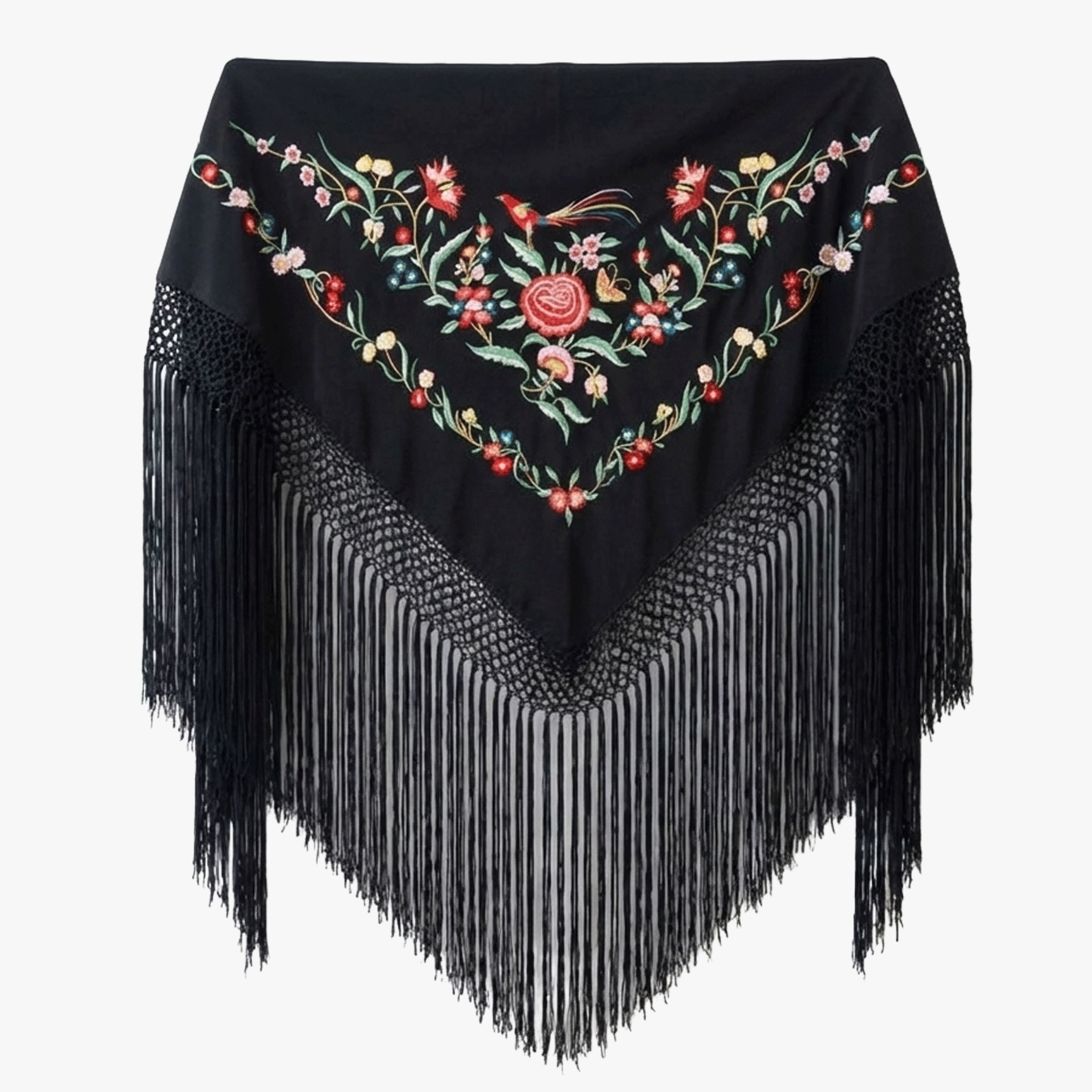 Mantón Flamenco Bordado  para Baile Flamenco y Sevillanas – de Algodón 140 x 50 cm  con Flecos Largos 40 cm