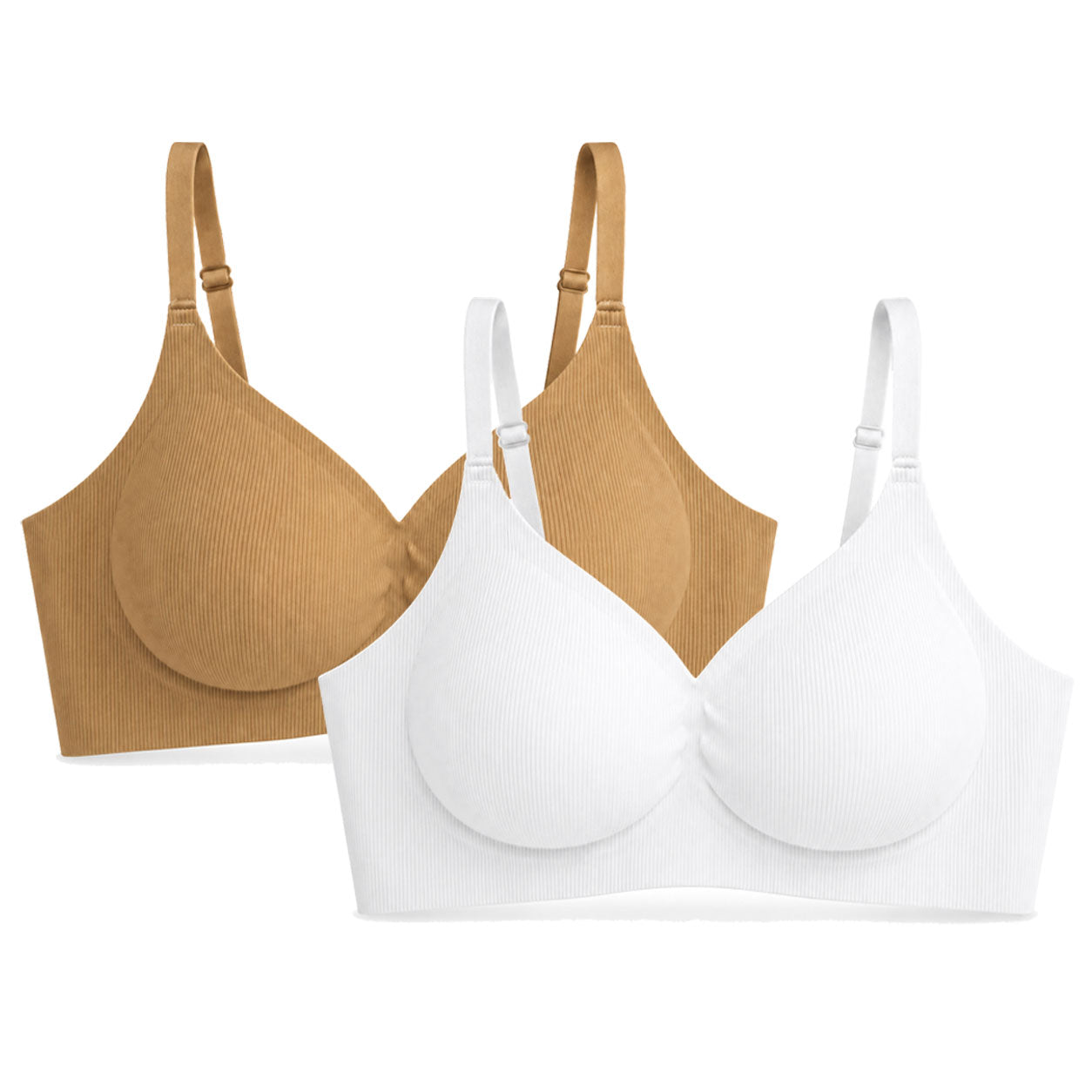 PACK 2 Leticia Sujetador sin aros para mujer, tejido canalé suave, copas moldeadas, tirantes ajustables y soporte cómodo para uso diario