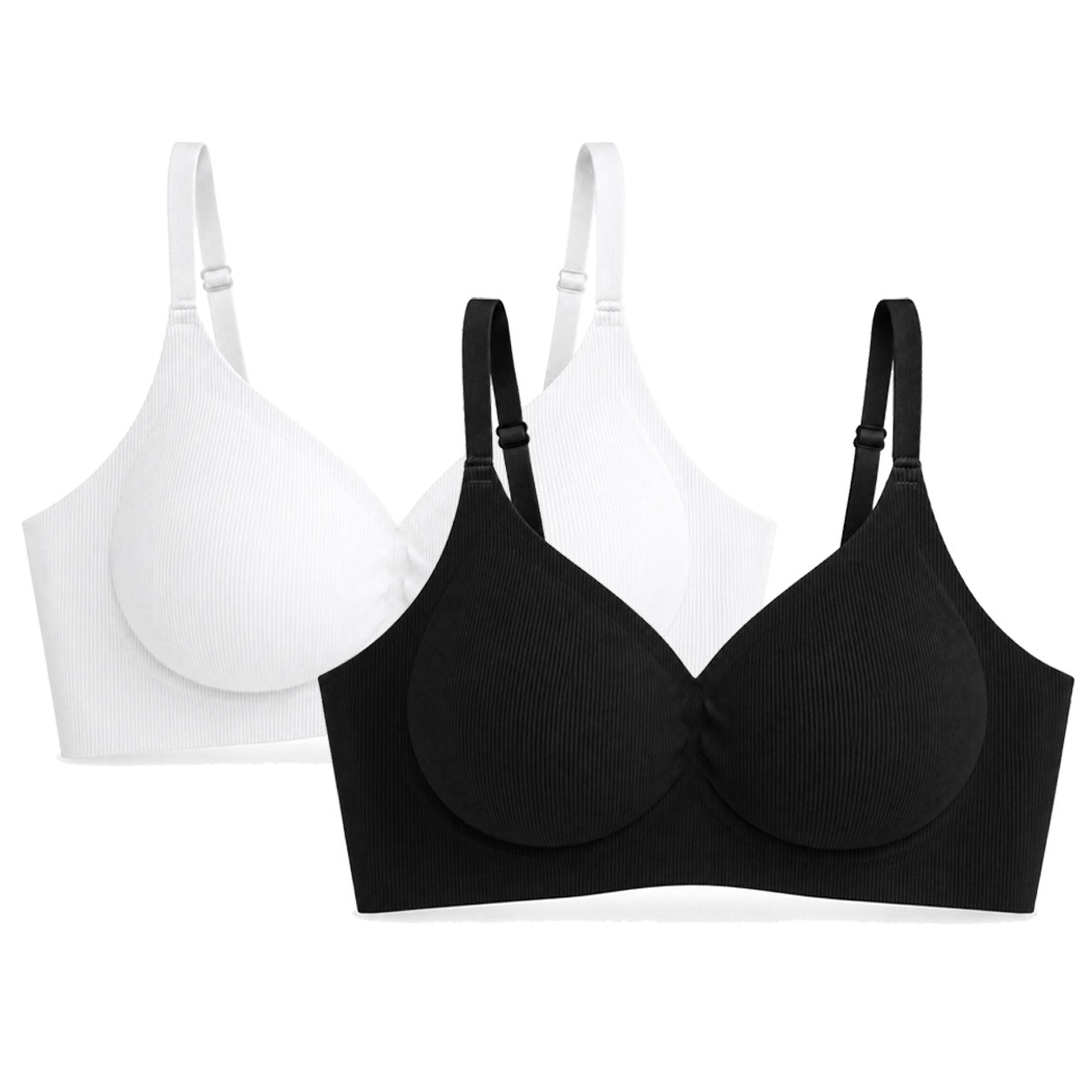 PACK 2 Leticia Sujetador sin aros para mujer, tejido canalé suave, copas moldeadas, tirantes ajustables y soporte cómodo para uso diario