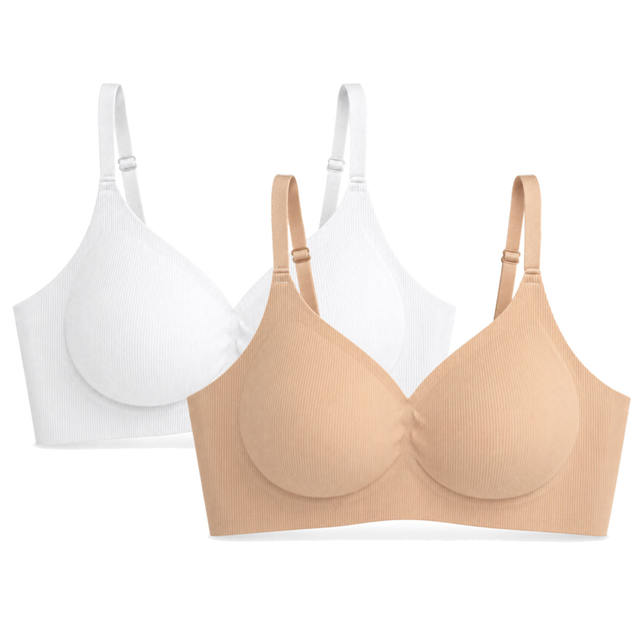 PACK 2 Leticia Sujetador sin aros para mujer, tejido canalé suave, copas moldeadas, tirantes ajustables y soporte cómodo para uso diario
