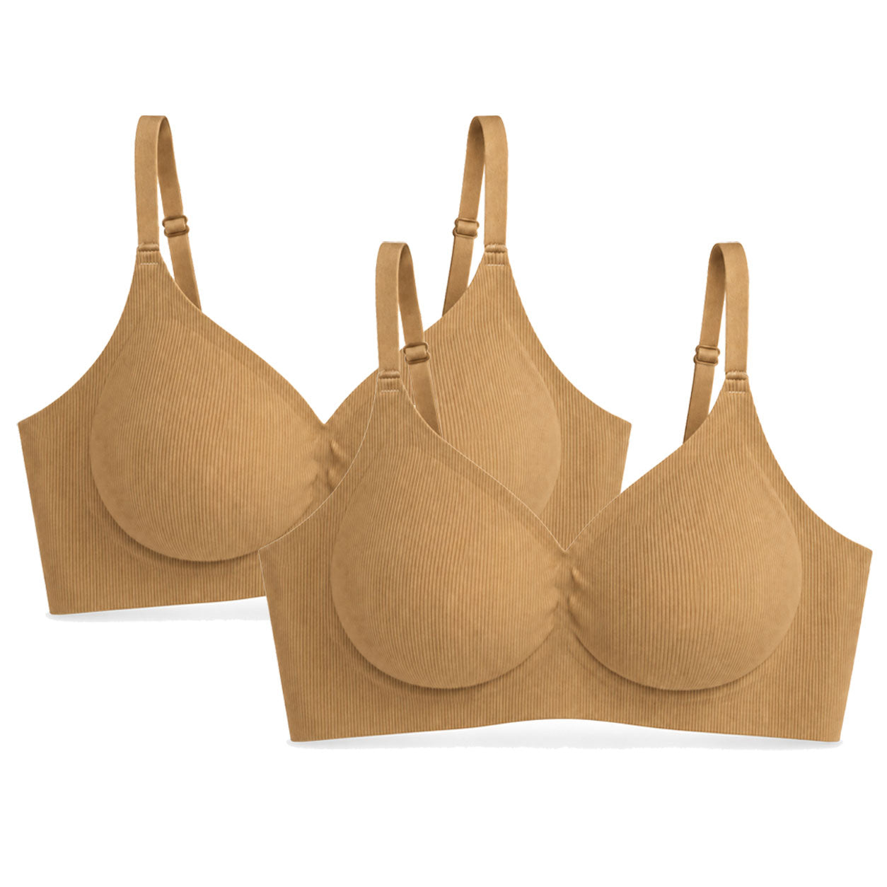 PACK 2 Leticia Sujetador sin aros para mujer, tejido canalé suave, copas moldeadas, tirantes ajustables y soporte cómodo para uso diario