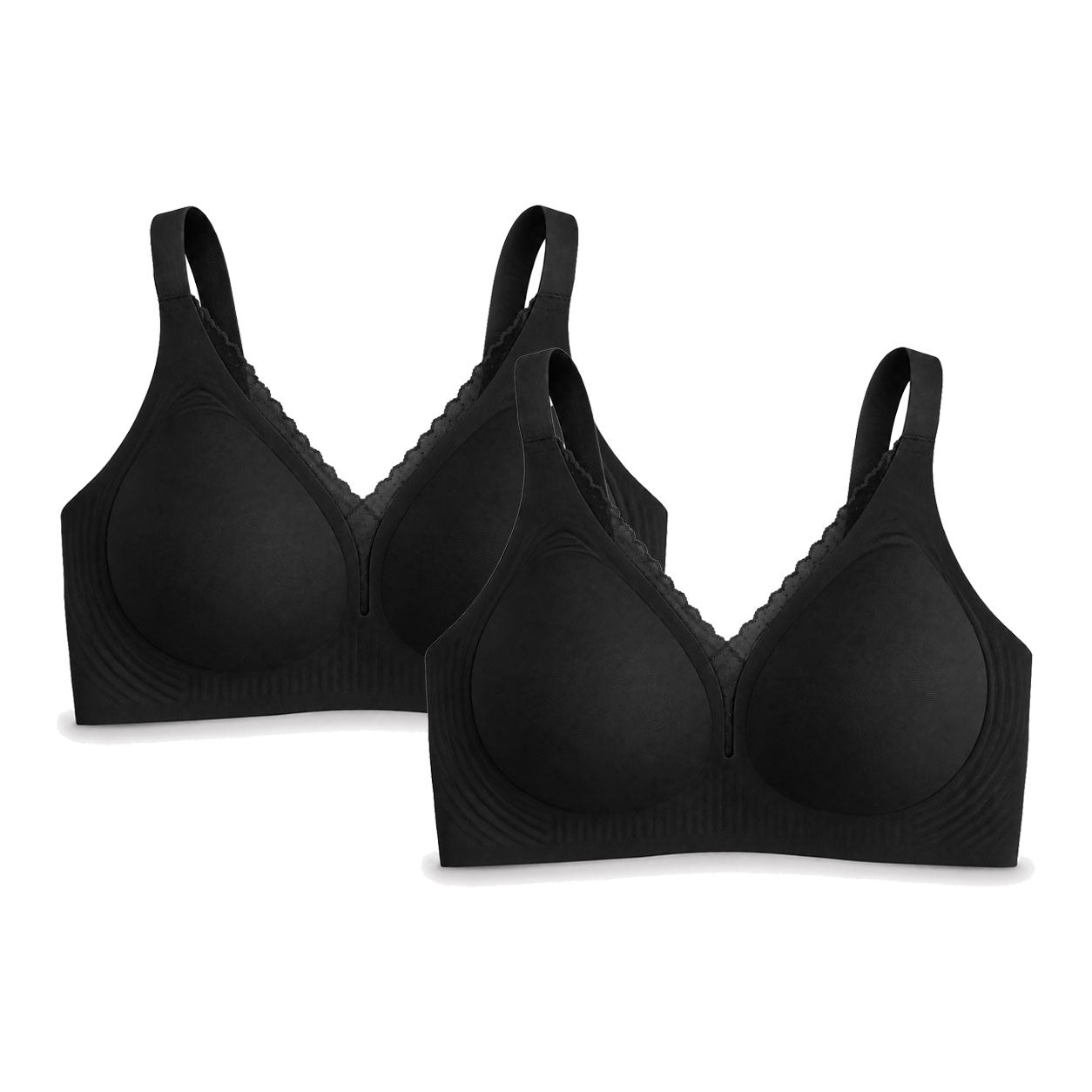 PACK 2 Leticia Sujetador sin aros para mujer, copas moldeadas, escote con encaje, tirantes anchos ajustables y cierre trasero multiposición