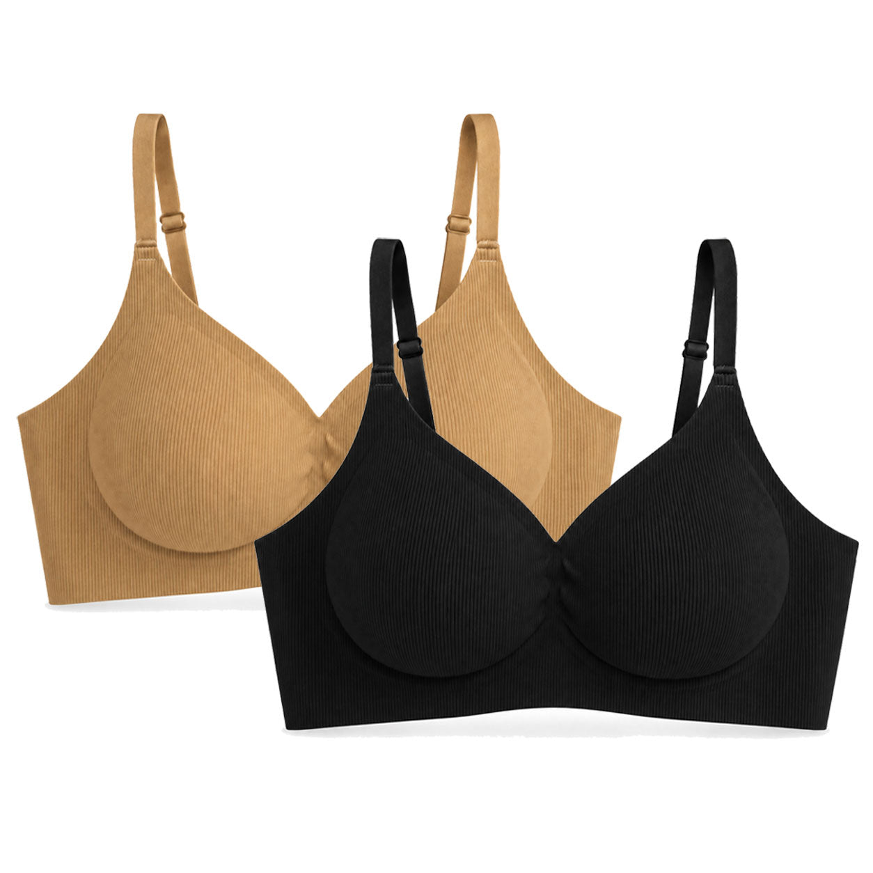 PACK 2 Leticia Sujetador sin aros para mujer, tejido canalé suave, copas moldeadas, tirantes ajustables y soporte cómodo para uso diario