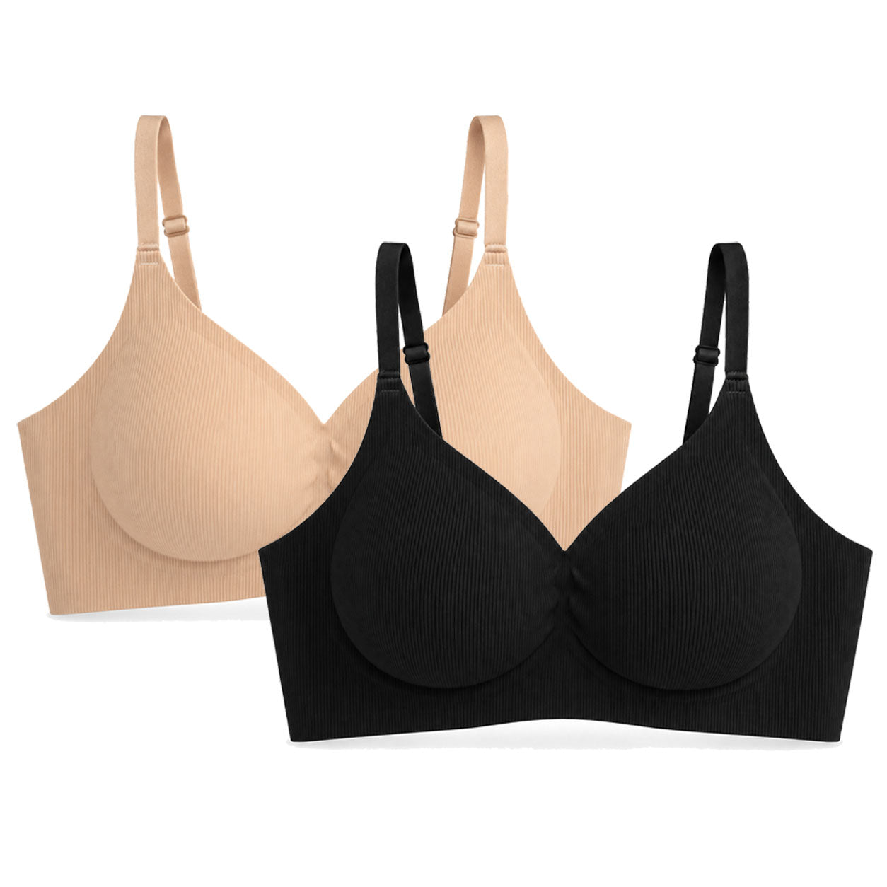 PACK 2 Leticia Sujetador sin aros para mujer, tejido canalé suave, copas moldeadas, tirantes ajustables y soporte cómodo para uso diario