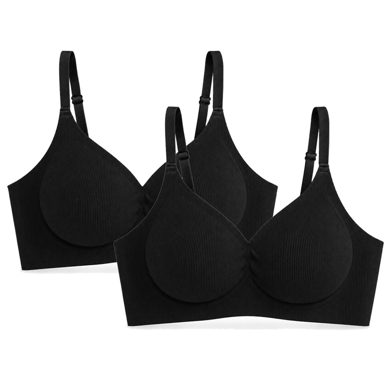 PACK 2 Leticia Sujetador sin aros para mujer, tejido canalé suave, copas moldeadas, tirantes ajustables y soporte cómodo para uso diario